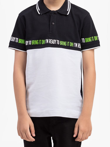 Boy's White & Black Polo Shirt - EBTPS5-012