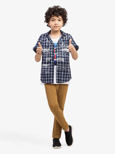 Boy's Navy & White Shirt - EBTS5-27578-2P