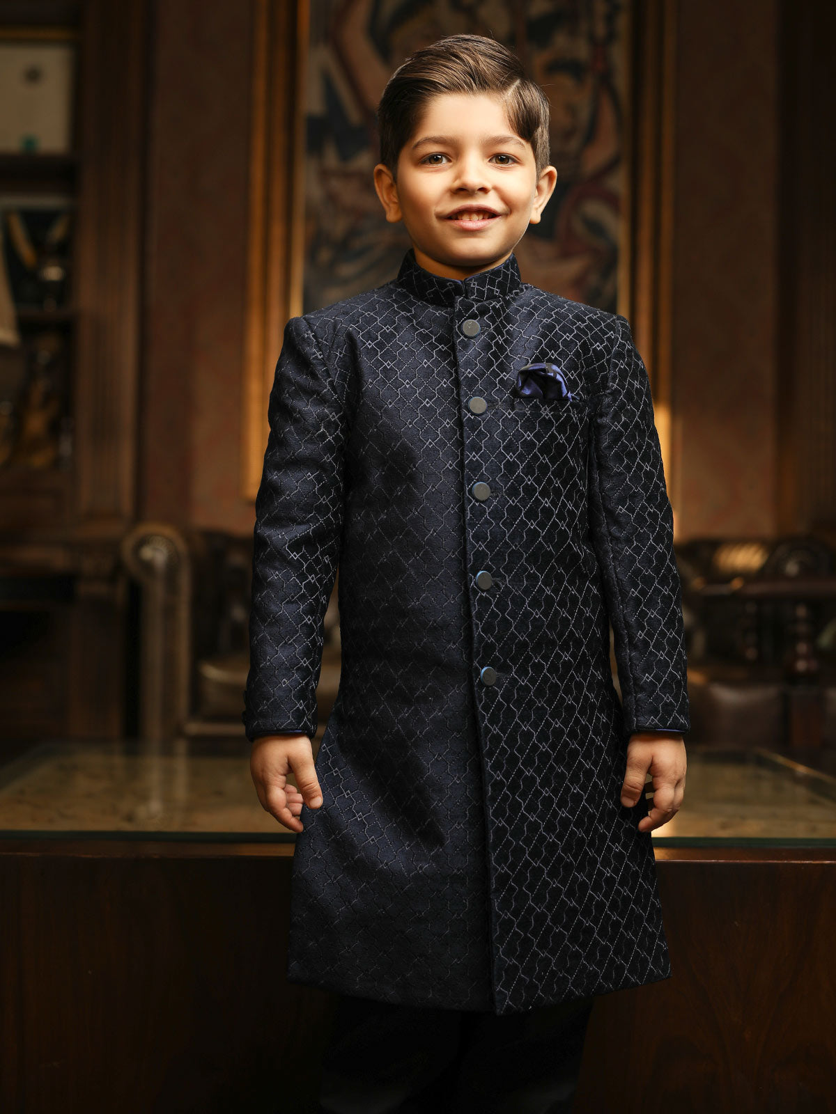 Boy's Blue Sherwani Suit - EBTS18-3382