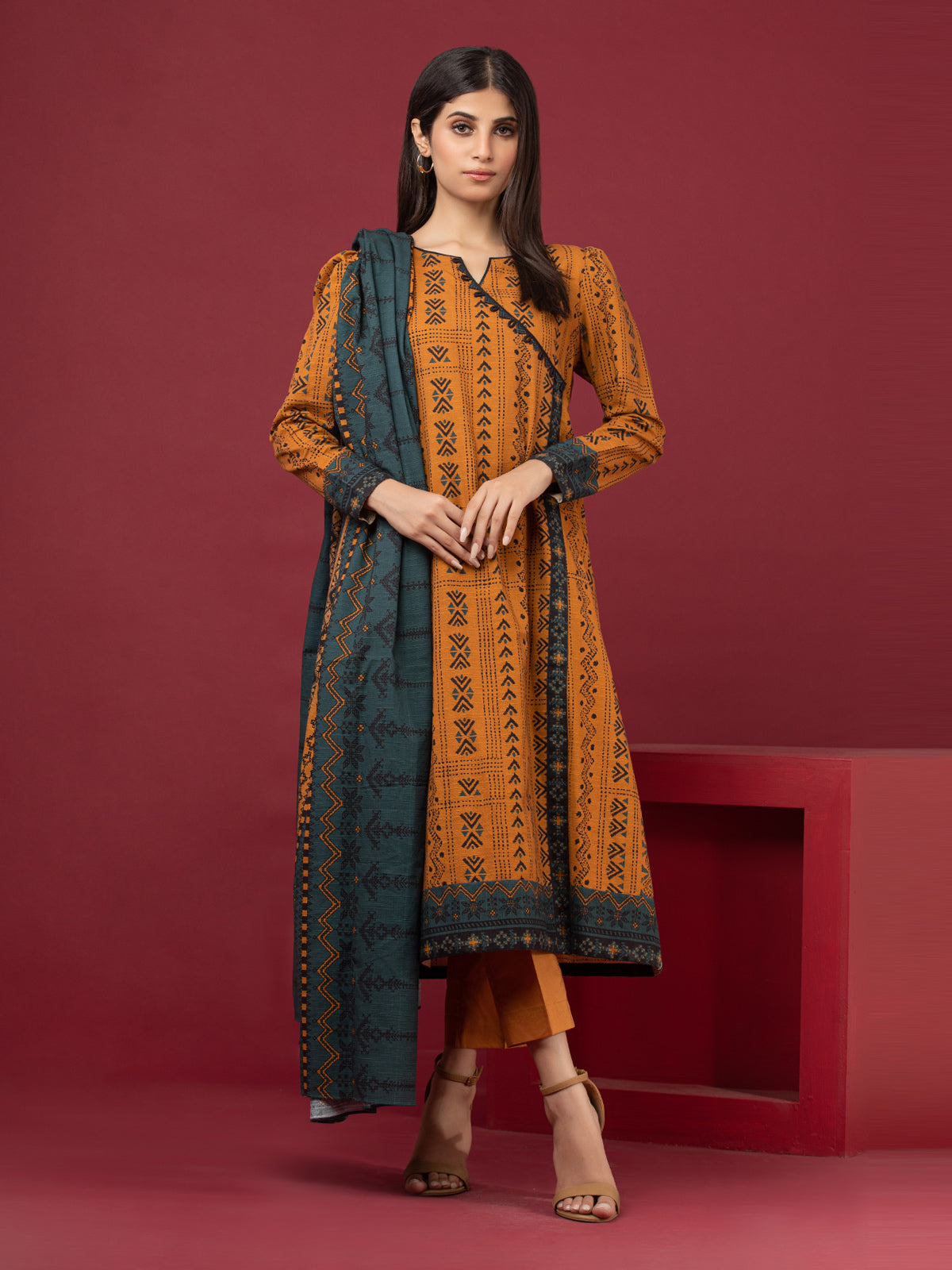 edenrobe Women s 3 Piece Unstitched Khaddar EWU22A3 24455 edenrobe Pakistan