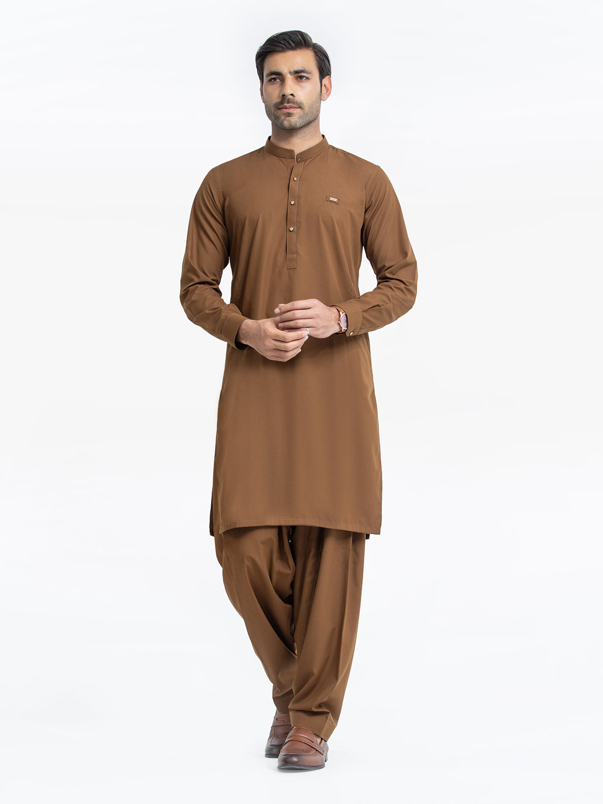 Men's Camel Brown Kurta Shalwar - EMTKST24-99445