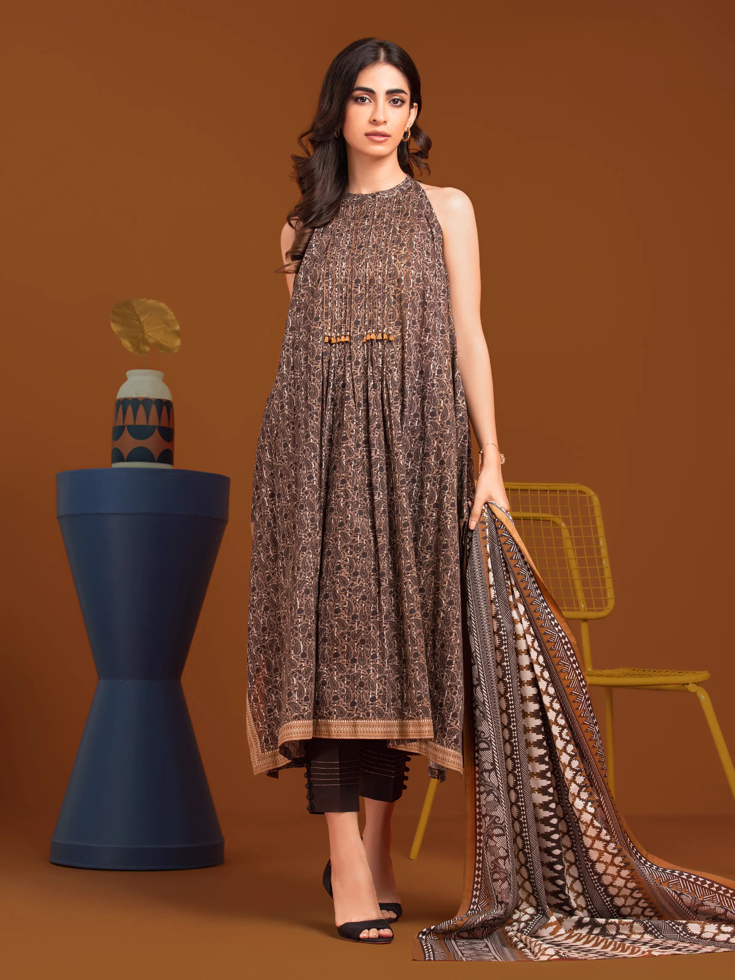 edenrobe Women s Dark Brown Unstitched 3Pc Khaddar EWU24A3 27004 3P edenrobe Pakistan