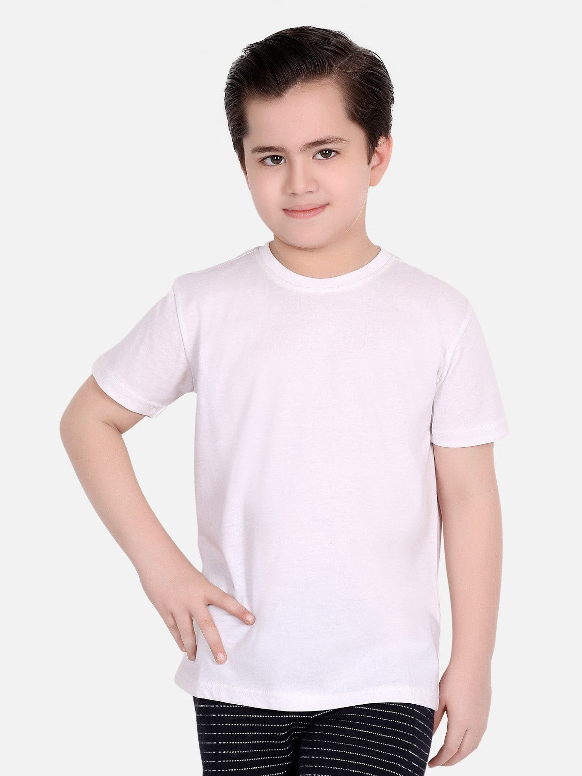 Boy's White Half Sleeves Basic Tee - EBTBT19-022
