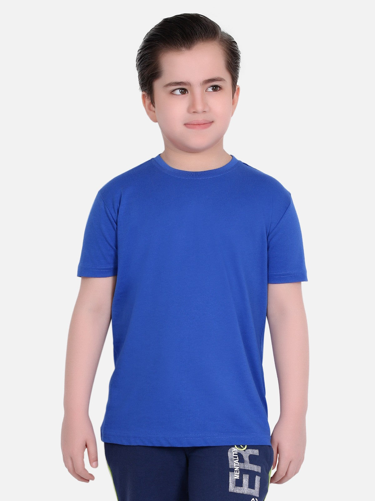 Boy's Methyl Blue Half Sleeves Basic Tee - EBTBT19-026