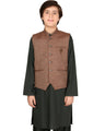 Boy's Brown & Green Waist Coat Suit - EBTWCS19-25114