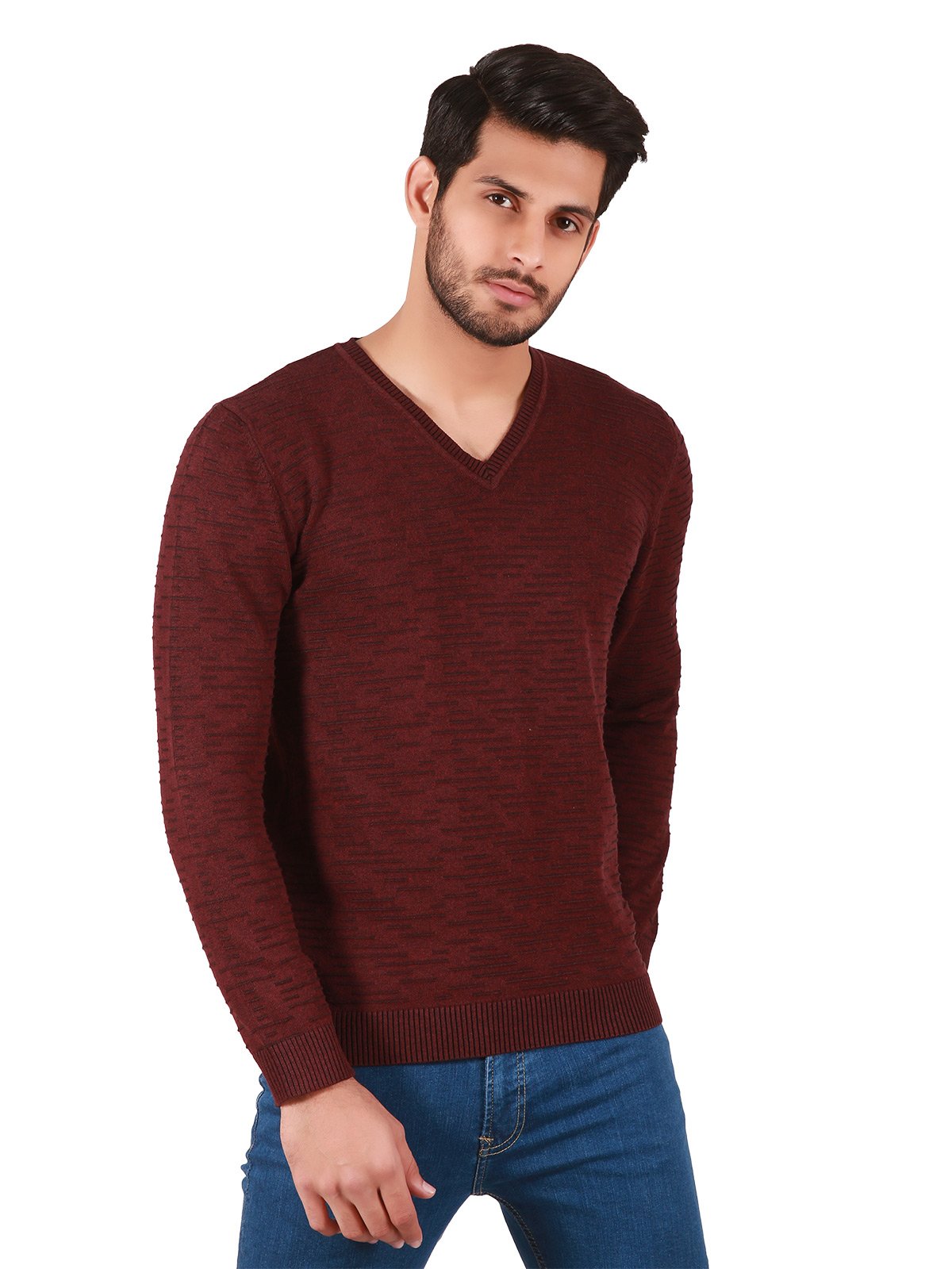 edenrobe Men s Burgundy Sweater EMTSWT19 011 edenrobe Pakistan