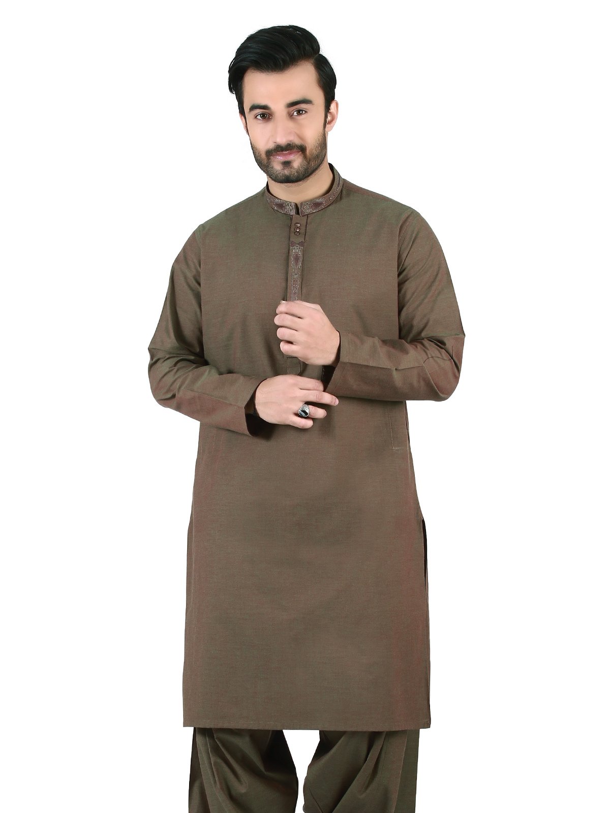 edenrobe Men s Mehndi Kurta Shalwar EMTKS19S 40771 edenrobe Pakistan