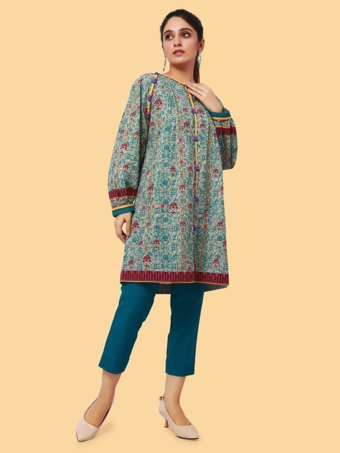 ELU19A10-19909 Unstitched Turquoise Printed Khaddar 2 Piece