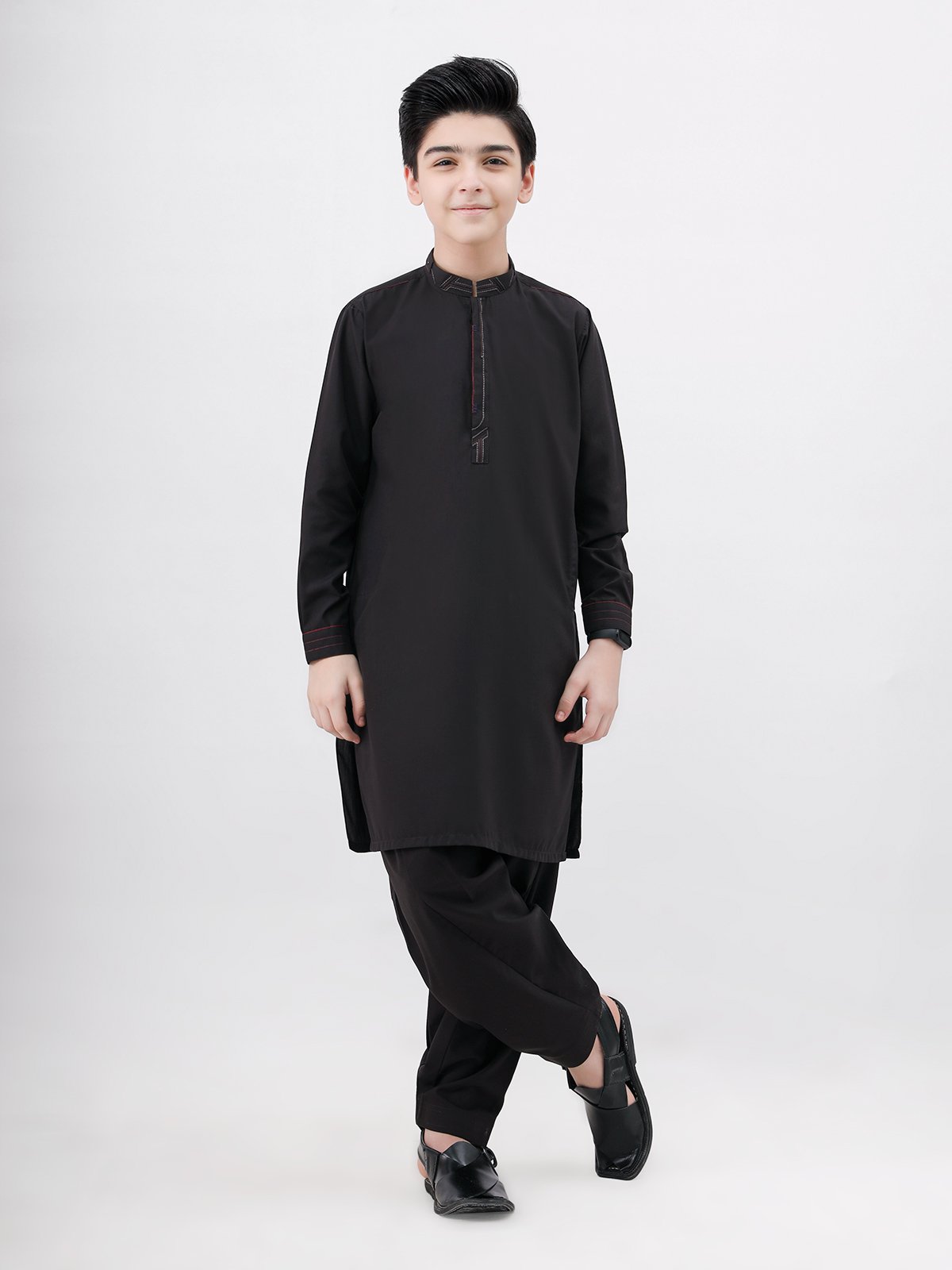 Boy's Black Kurta Shalwar - EBTKS21-3755