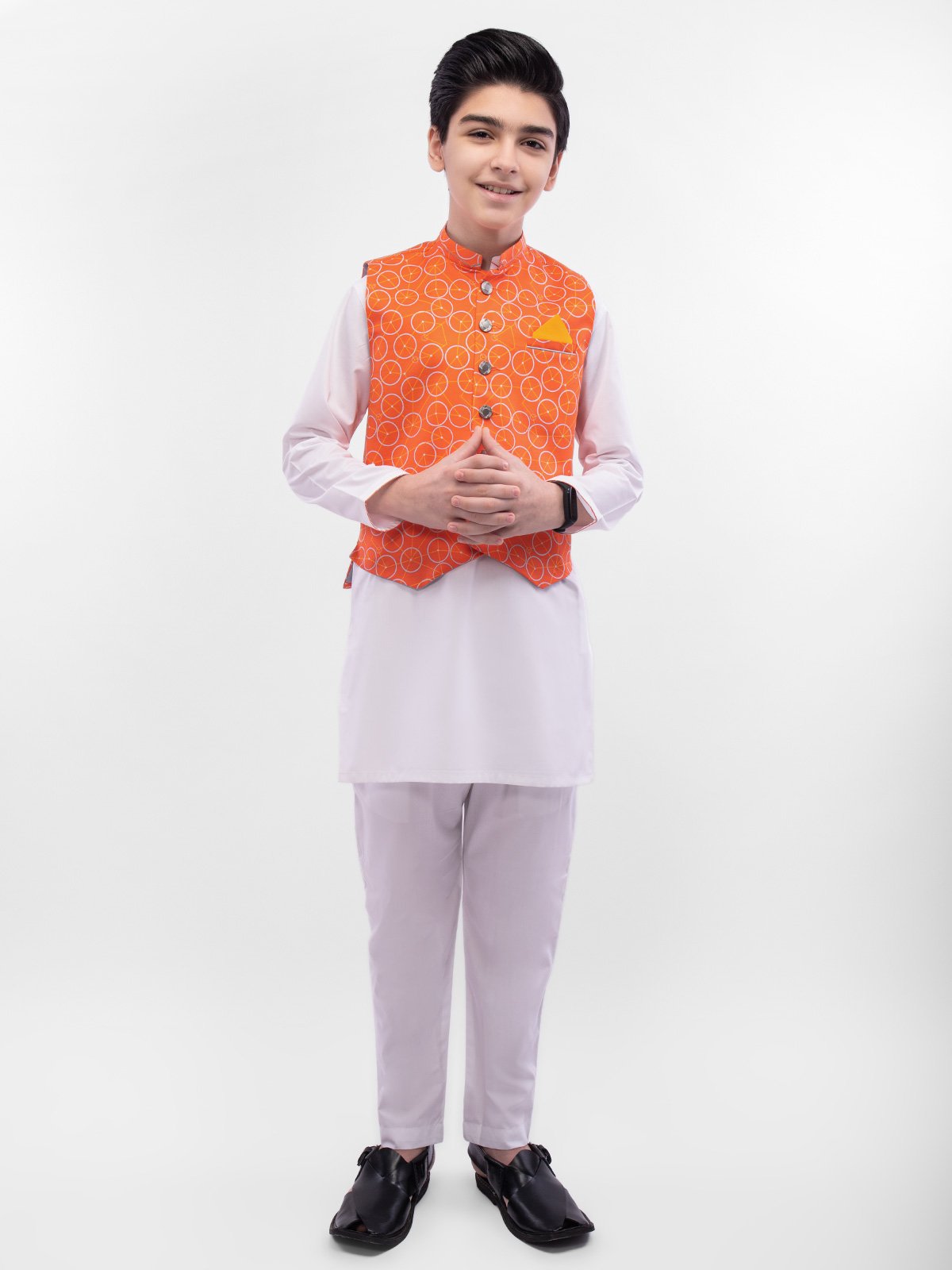 Boy's Orange & White Waist Coat Suit - EBTWCS21-25138