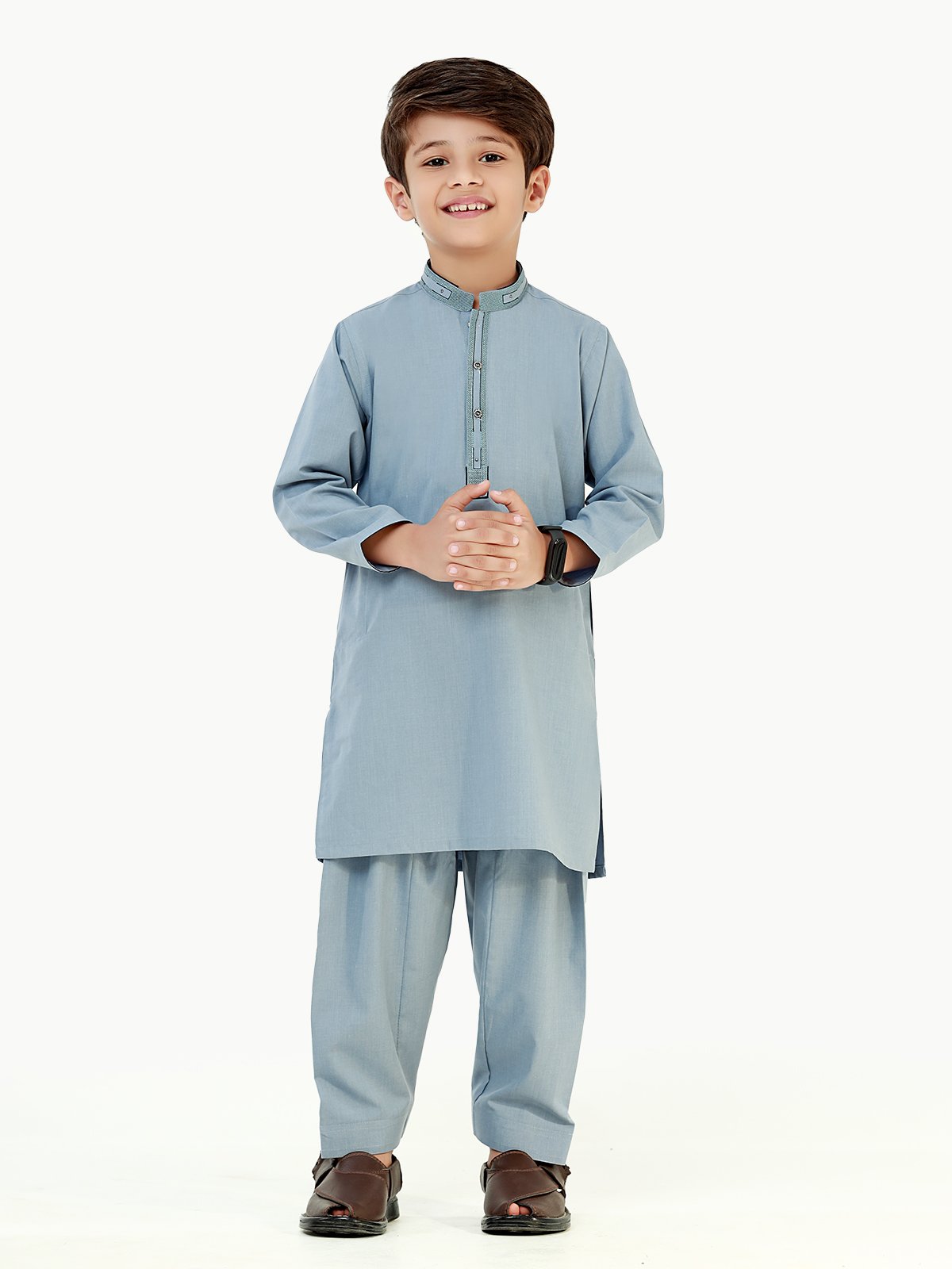 Boy's Mid Blue Kurta Shalwar - EBTKS22-3807
