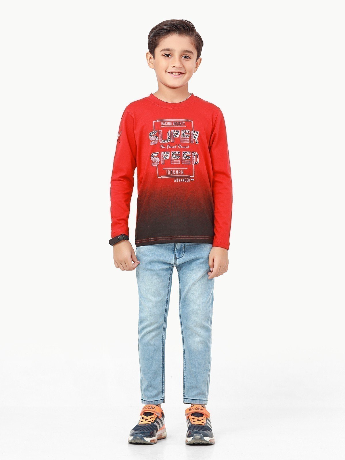 Boy's Red Full Sleeve T-Shirt - EBTGF22-011