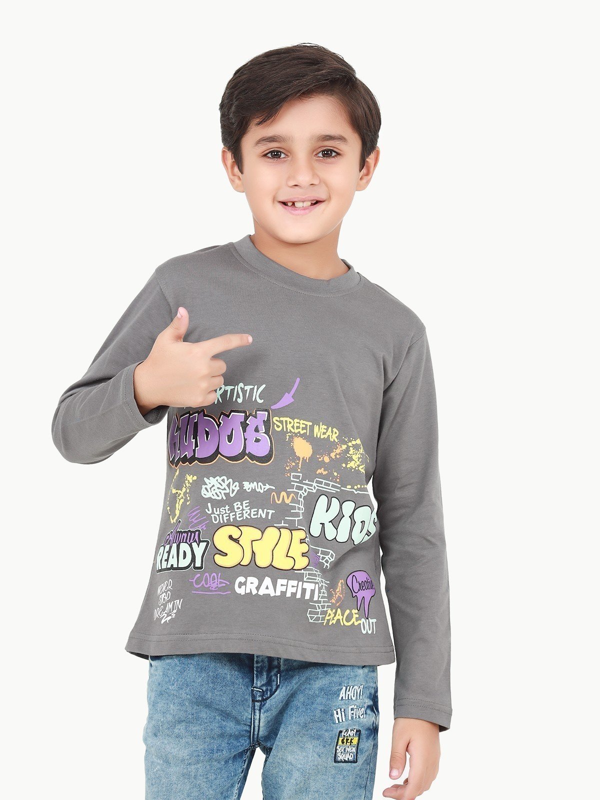 Boy's Grey Full Sleeve T-Shirt - EBTGF22-018