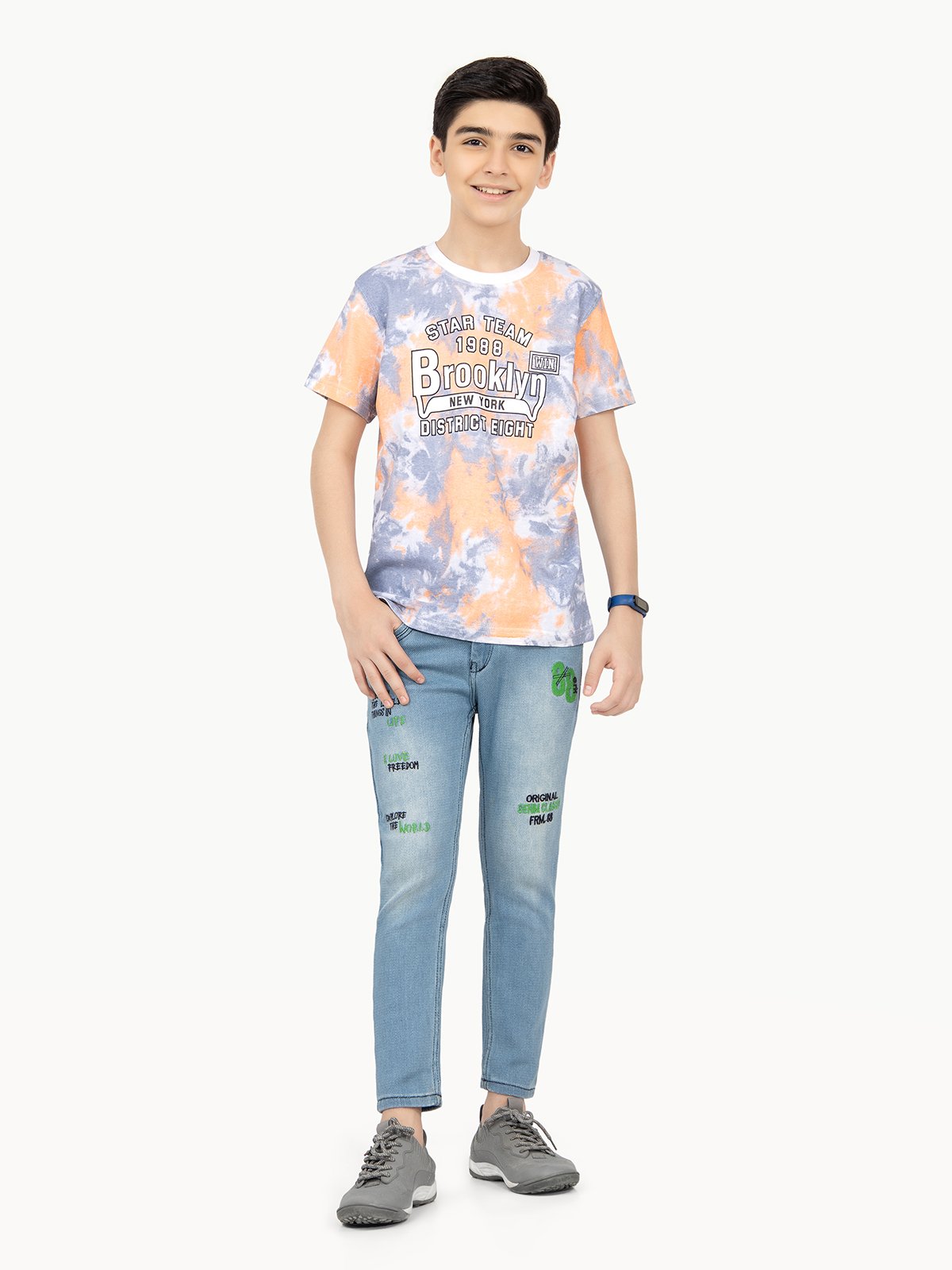 Boy's Peach & Grey T-Shirt - EBTTS21-064