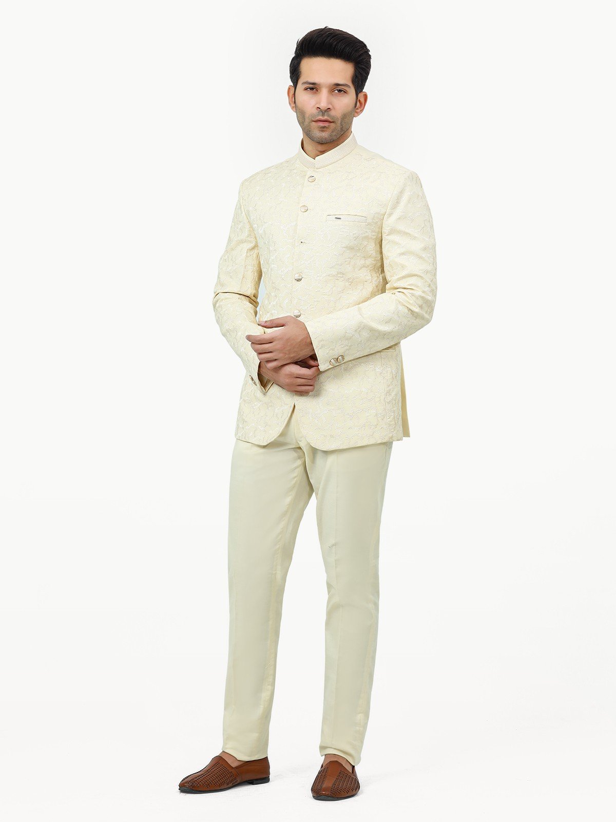 edenrobe Men s Cream Prince Suit EMTPSC22 005 edenrobe Pakistan