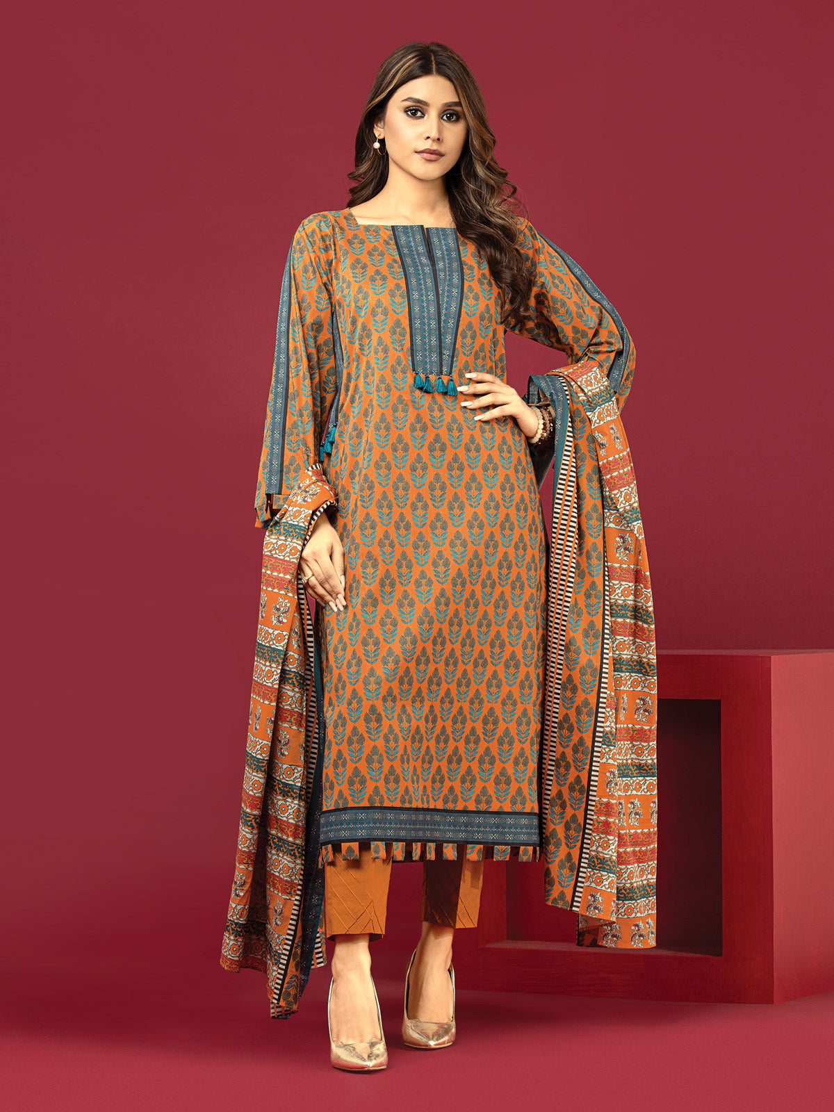 edenrobe Women s Orange Unstitched 1Pc Khaddar EWU22A3 24417XXL edenrobe Pakistan