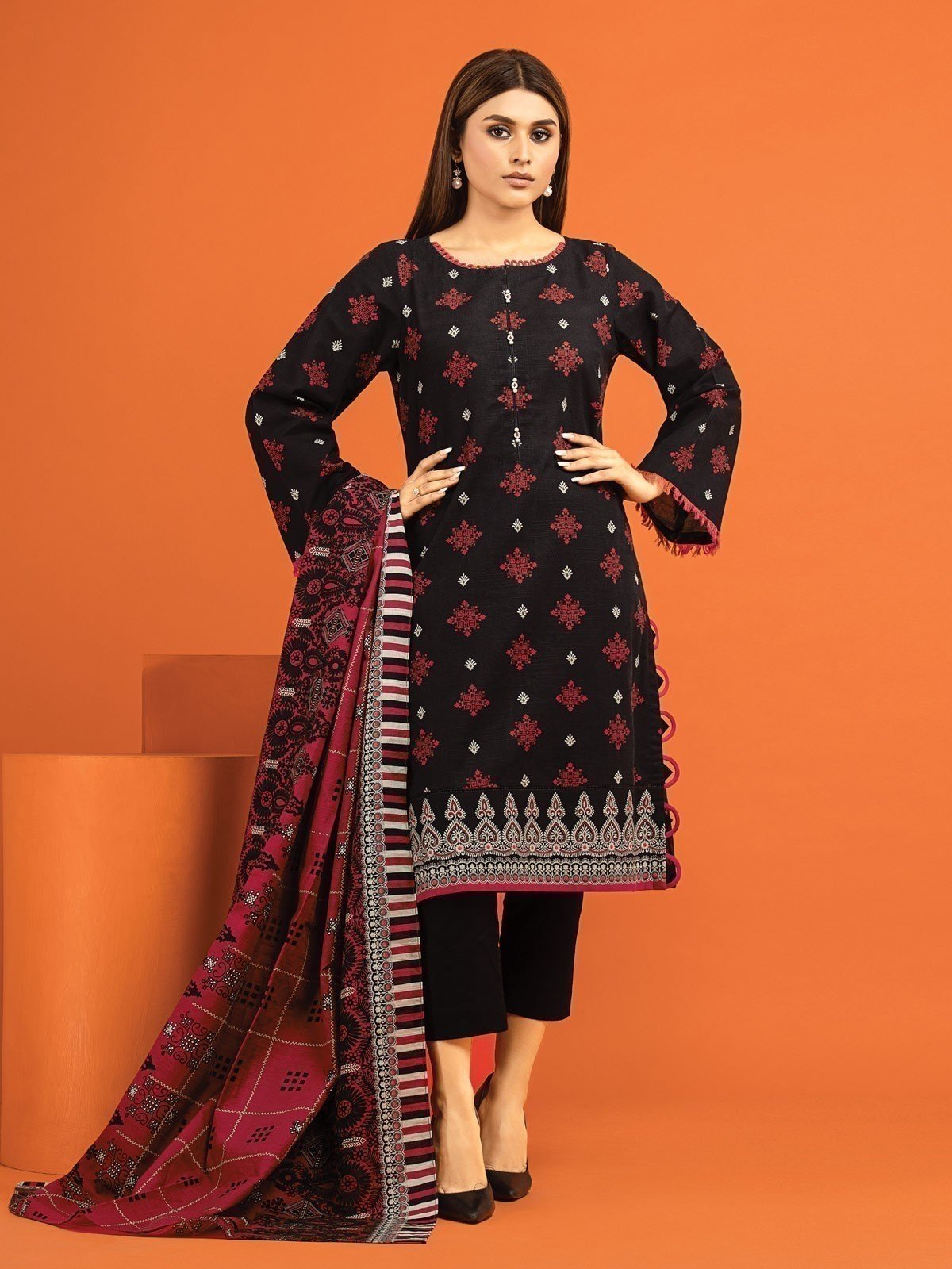 edenrobe Women s Black Unstitched 2PC Khaddar EWU22A3 24548 edenrobe Pakistan