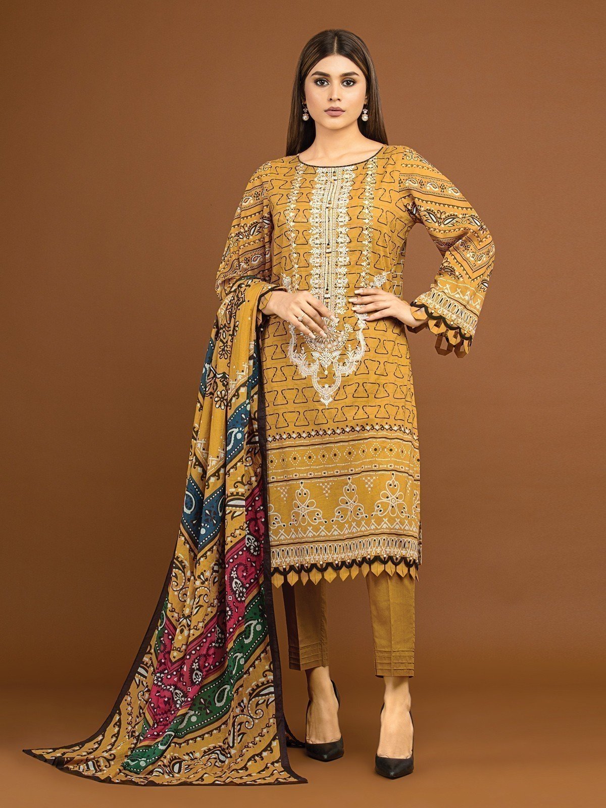 edenrobe Women s Golden Unstitched 3PC Viscose EWU22V13 24034 edenrobe Pakistan