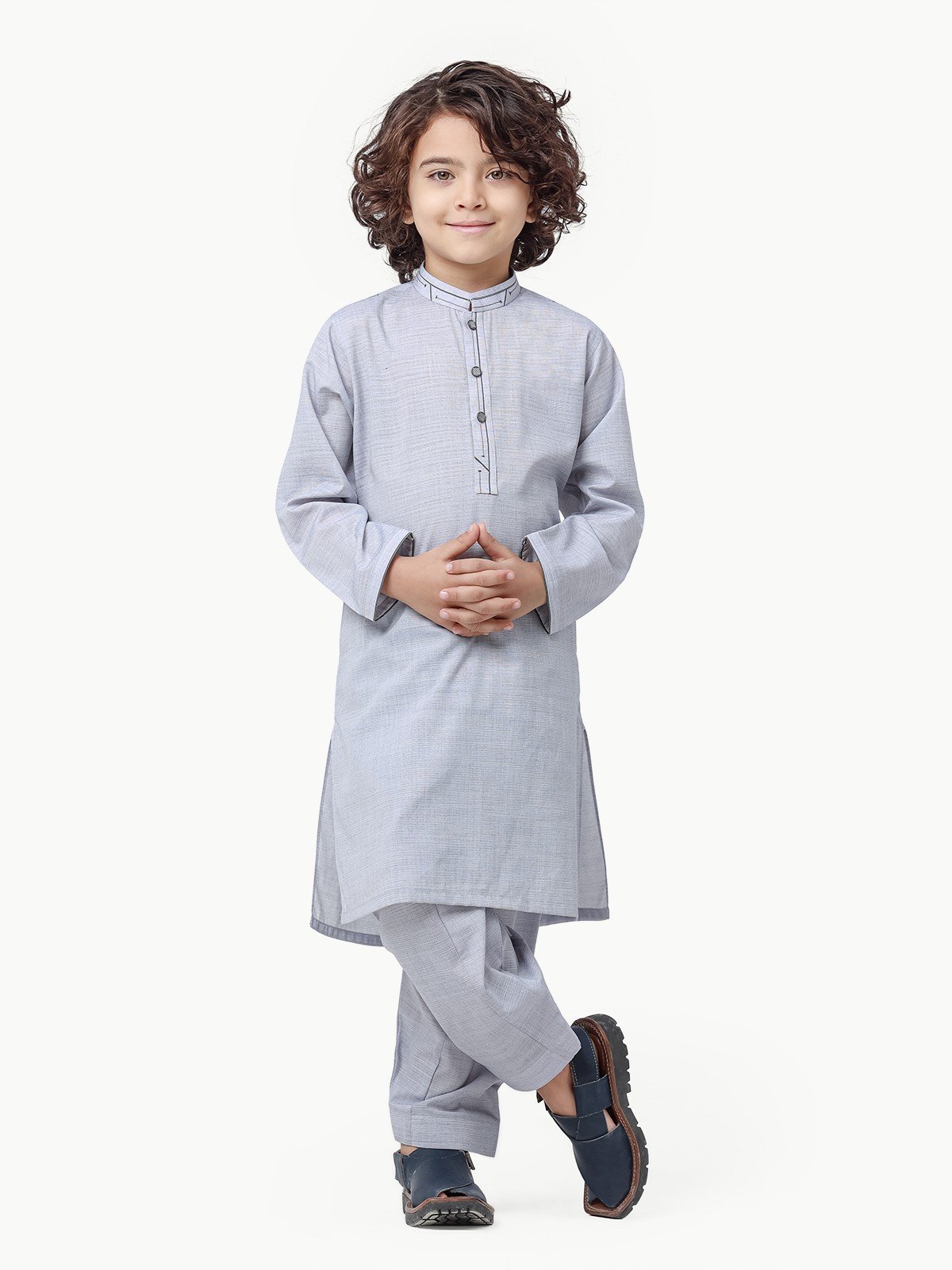 Boy's Ash Grey Kurta Shalwar - EBTKS23-3865
