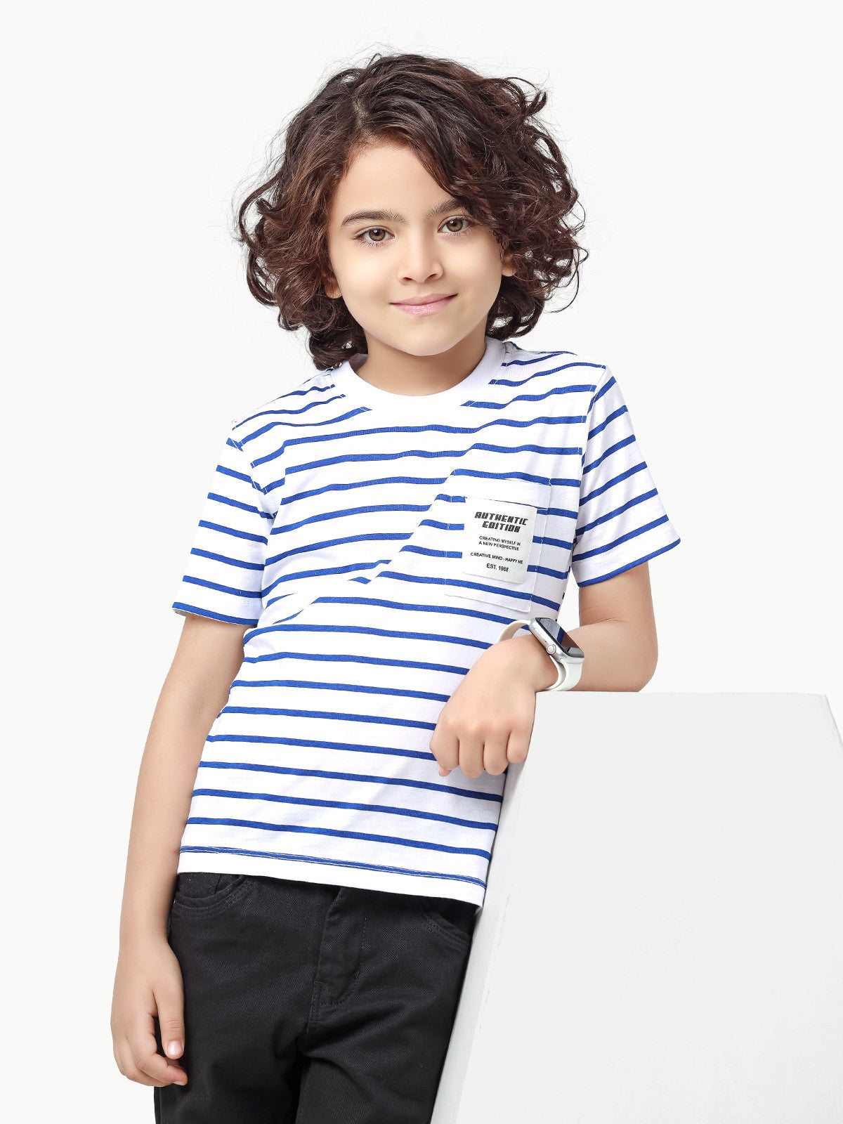 Boy's White & Blue T-Shirt - EBTTS23-017