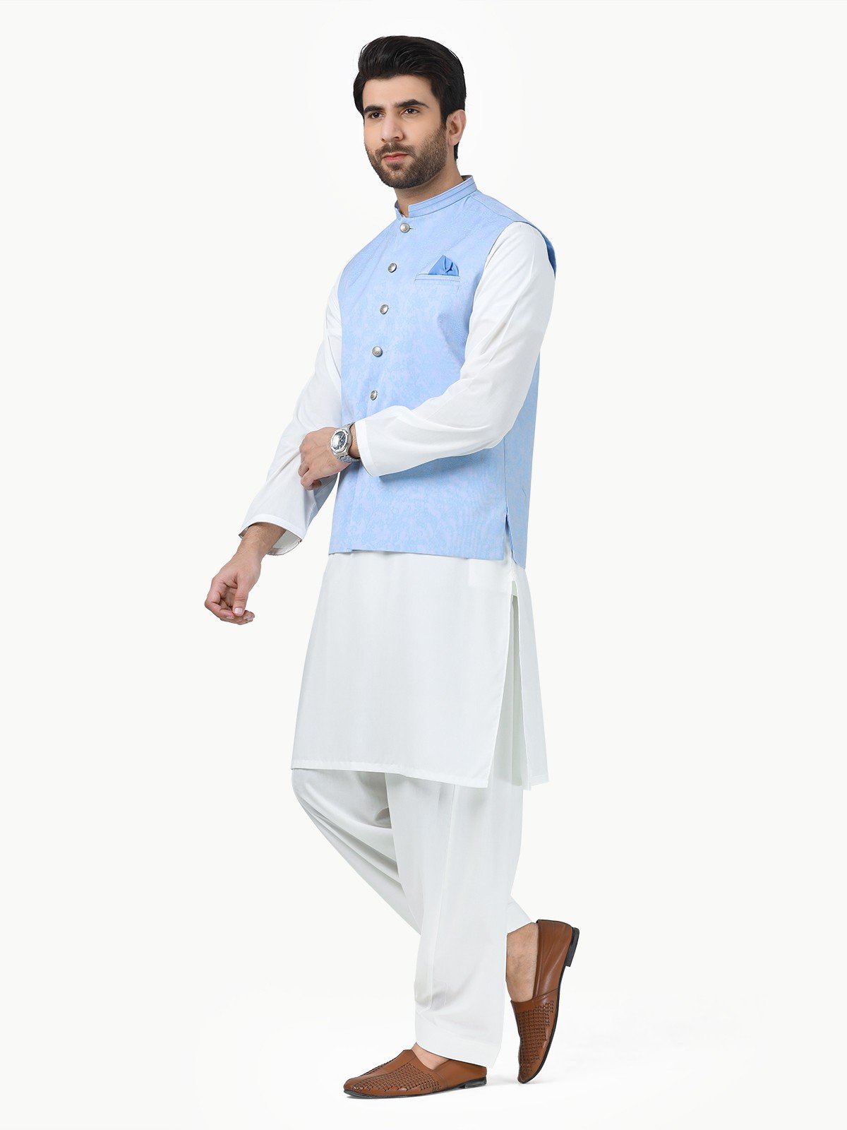 edenrobe Men's Sky Blue Waist Coat EMTWC22-35819 – edenrobe Pakistan