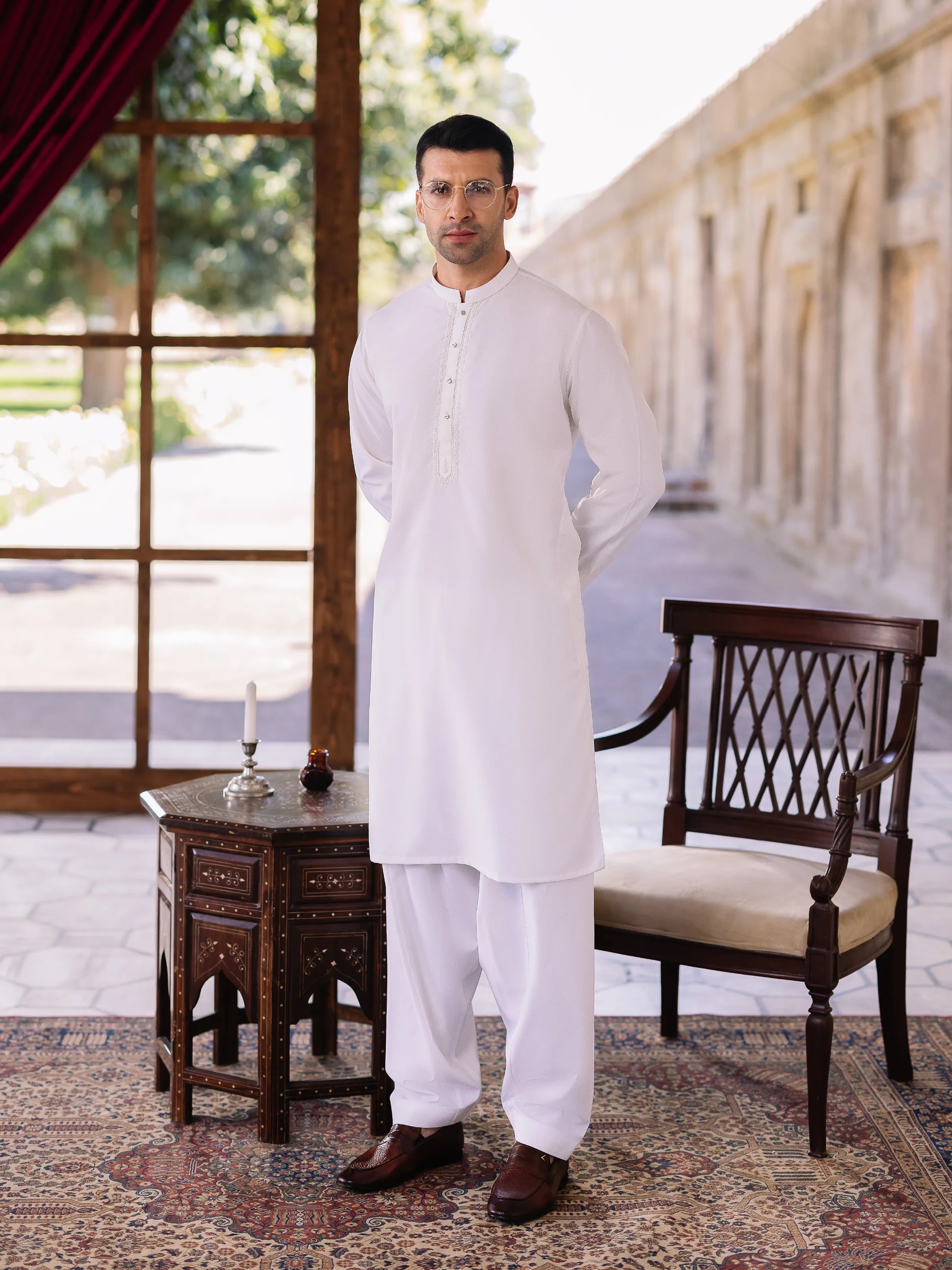 Men's Off White Kurta Shalwar - EMTKS5-41161