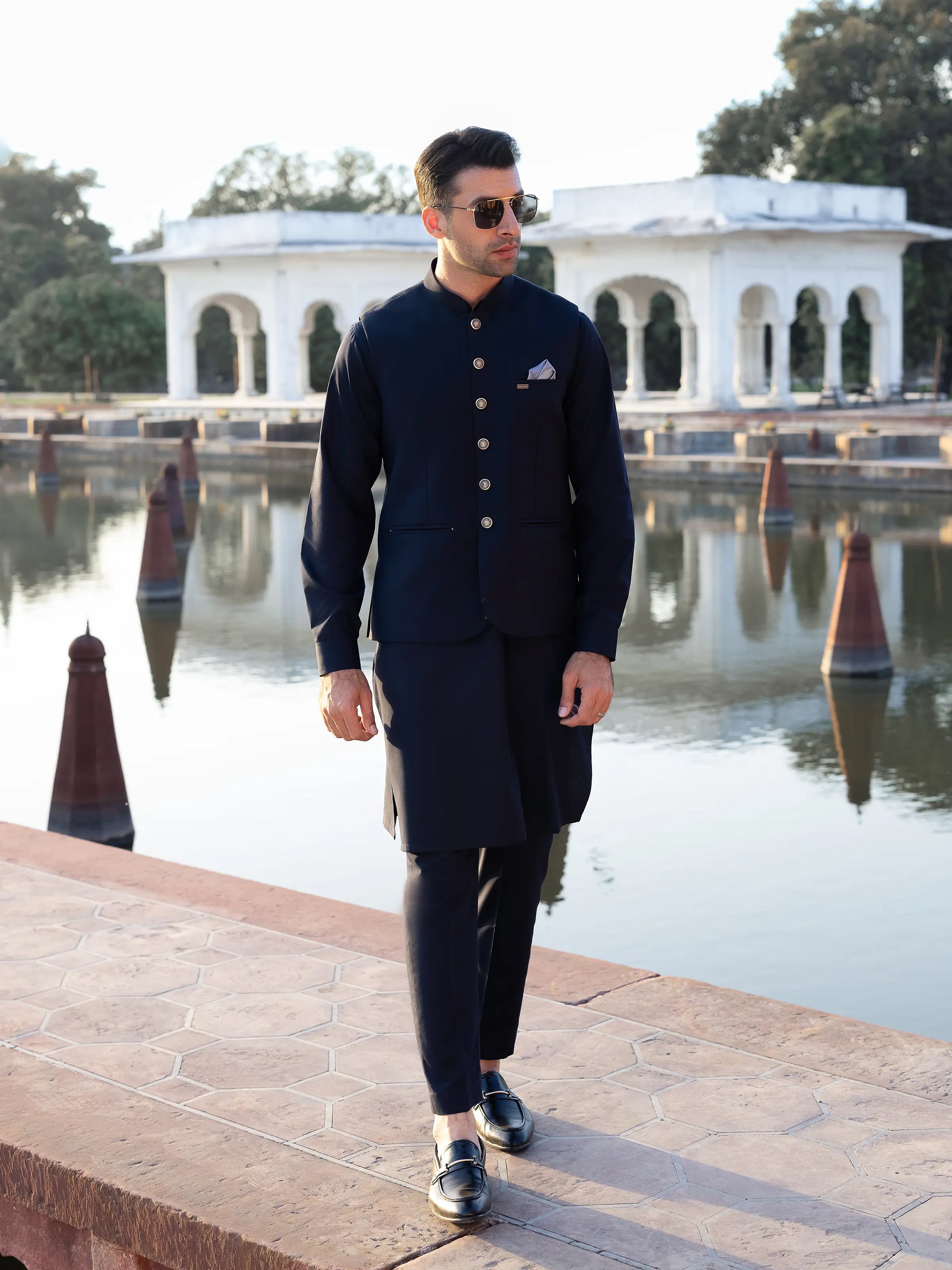 Men's Navy Blue Waist Coat Suit - EMTWCS5-006