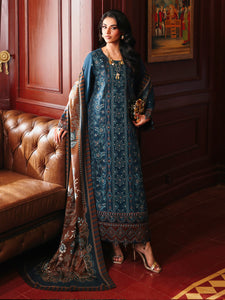 Unstitched Dark Teal Embroidered Khaddar 3 Piece - EWU5V11-32005-3P