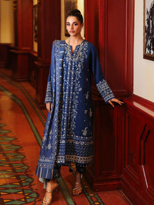 Unstitched Blue Embroidered Khaddar 3 Piece - EWU5V11-32012-3P