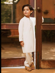 Boy's Off White Kurta Shalwar - EBTKS5-4055