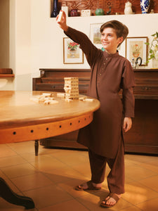 Boy's Chocolate Brown Kurta Shalwar - EBTKS5-4043
