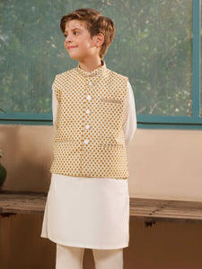 Boy's Multi & Cream Waist Coat Suit - EBTWCS25-25194