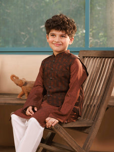 Boy's Black & Brown Waist Coat Suit - EBTWCS5-25207
