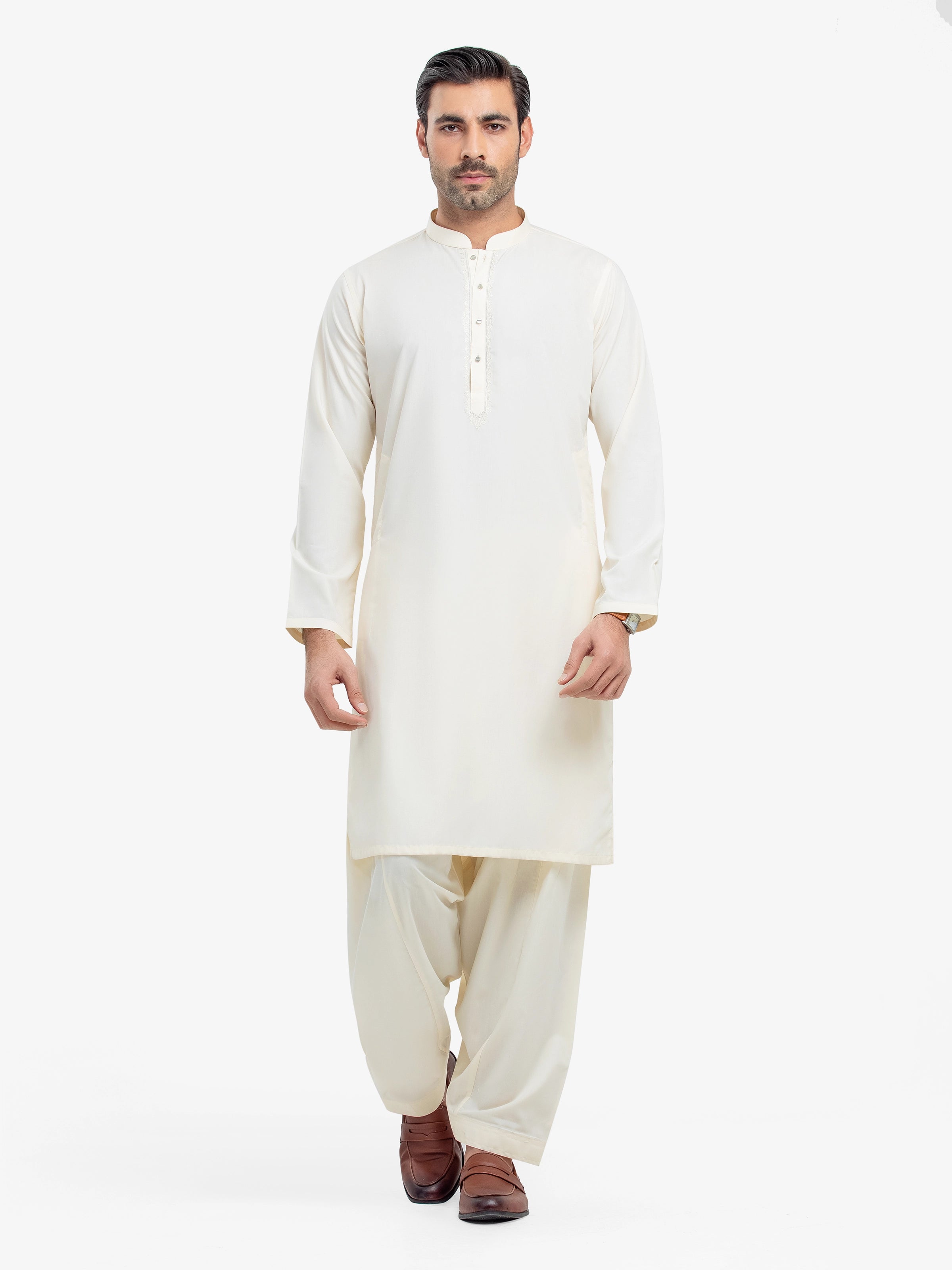 Men's Cream Kurta Shalwar - EMTKS25-41151