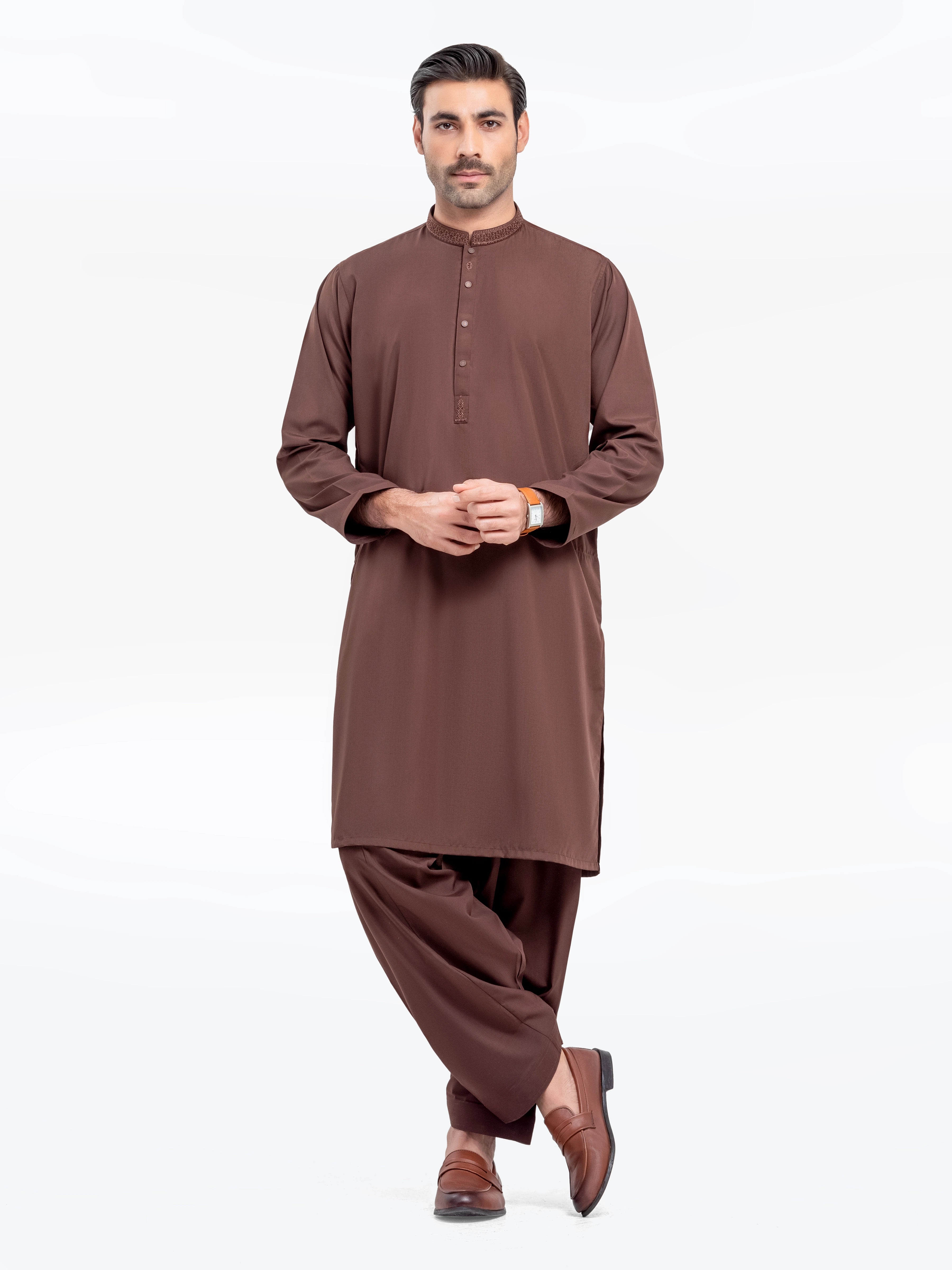 Men's Chocolate Brown Kurta Shalwar - EMTKS5-41158