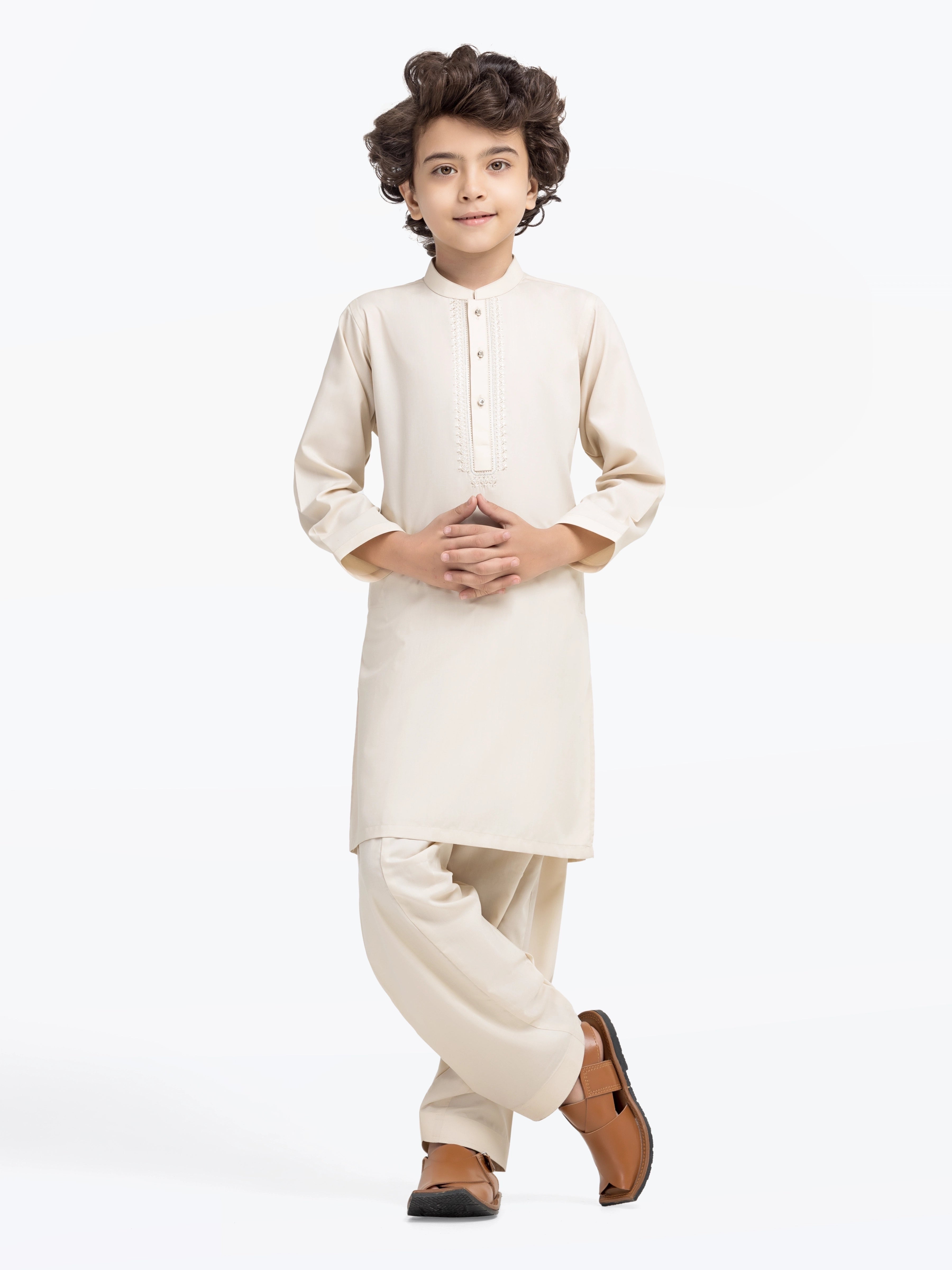 Boy's Off White Kurta Shalwar - EBTKS5-4025