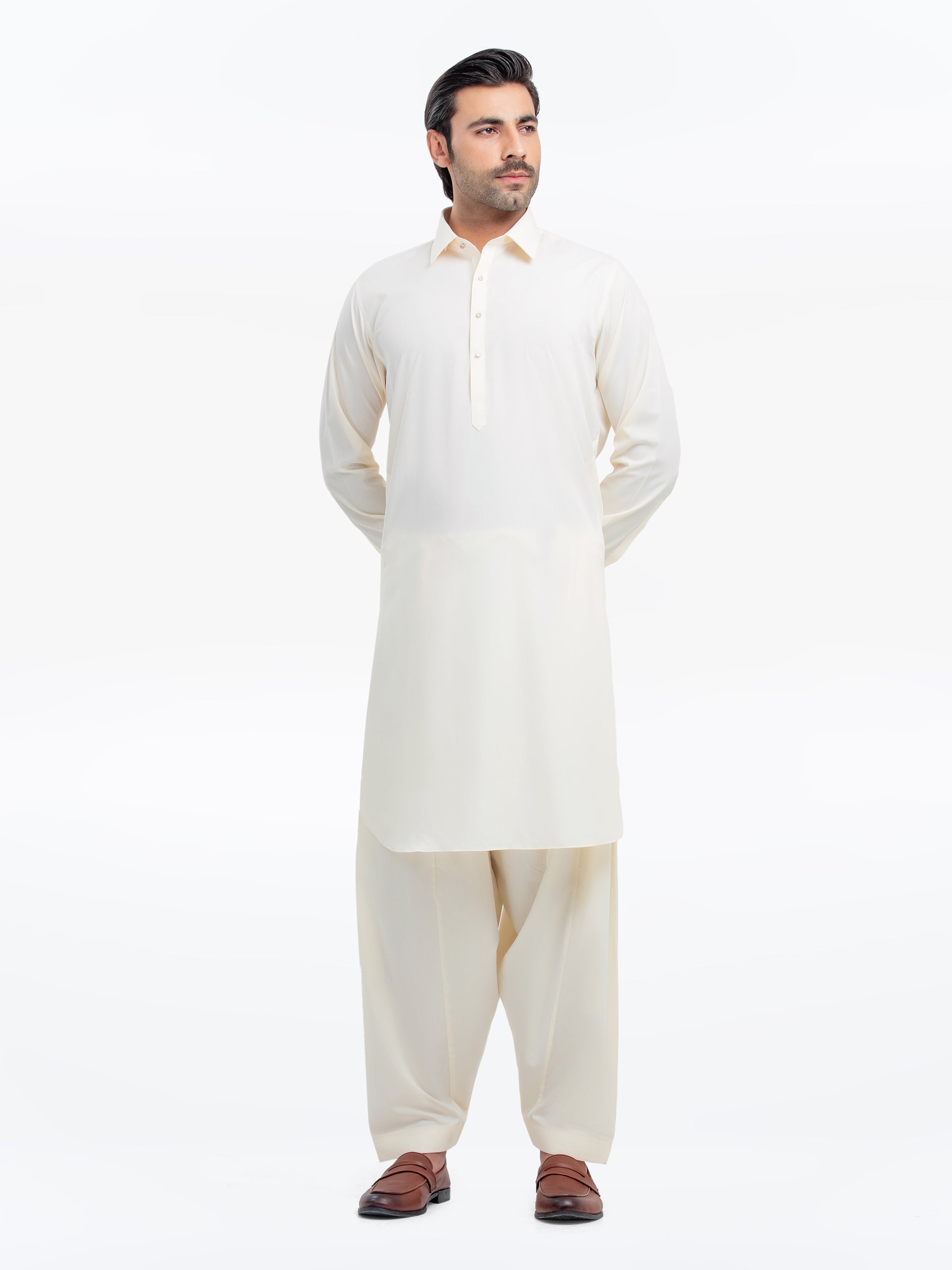 Men's Cream Kurta Shalwar - EMTKS5-41149