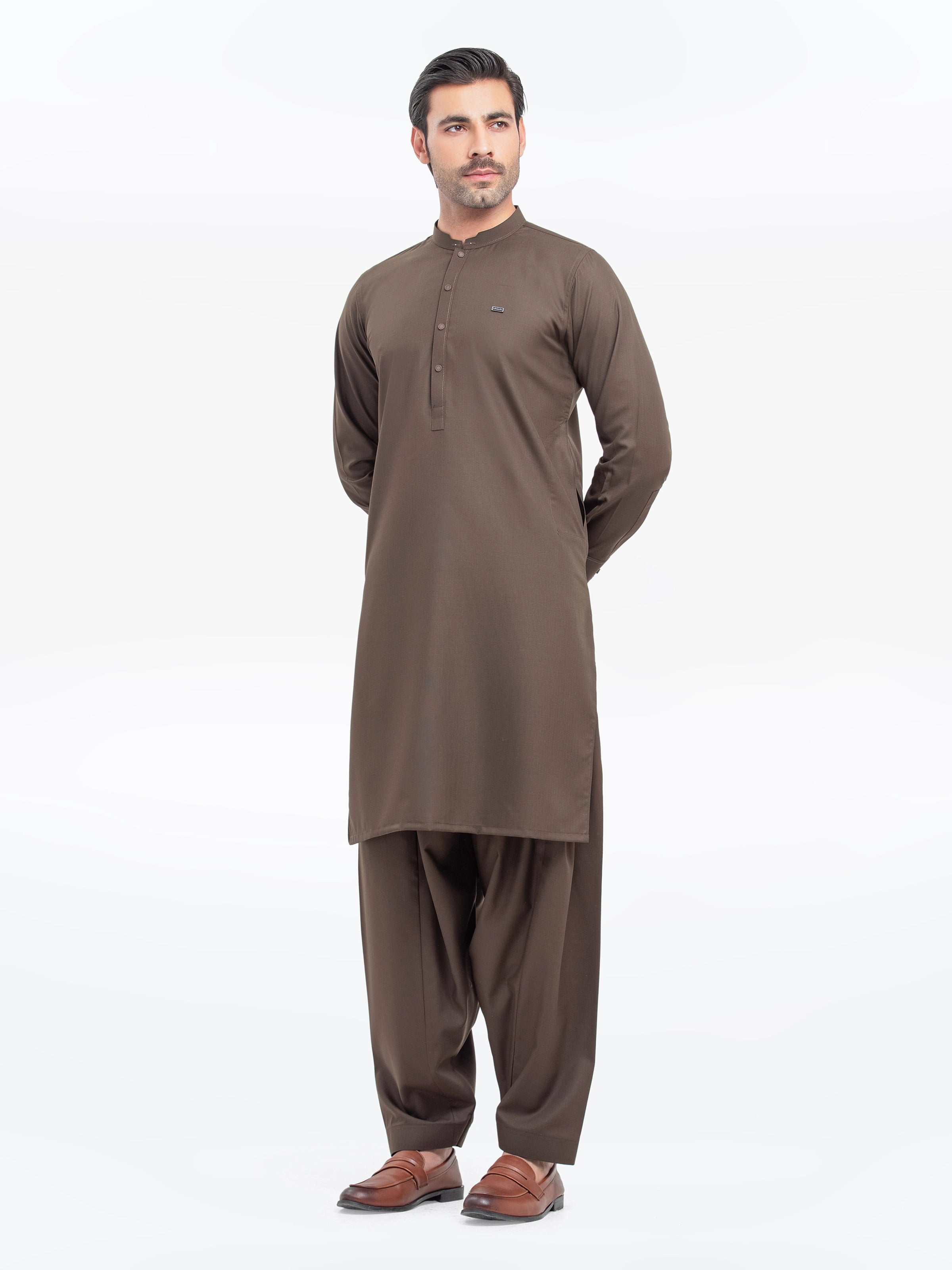 Men's Olive Brown Kurta Shalwar - EMTKST5-99521