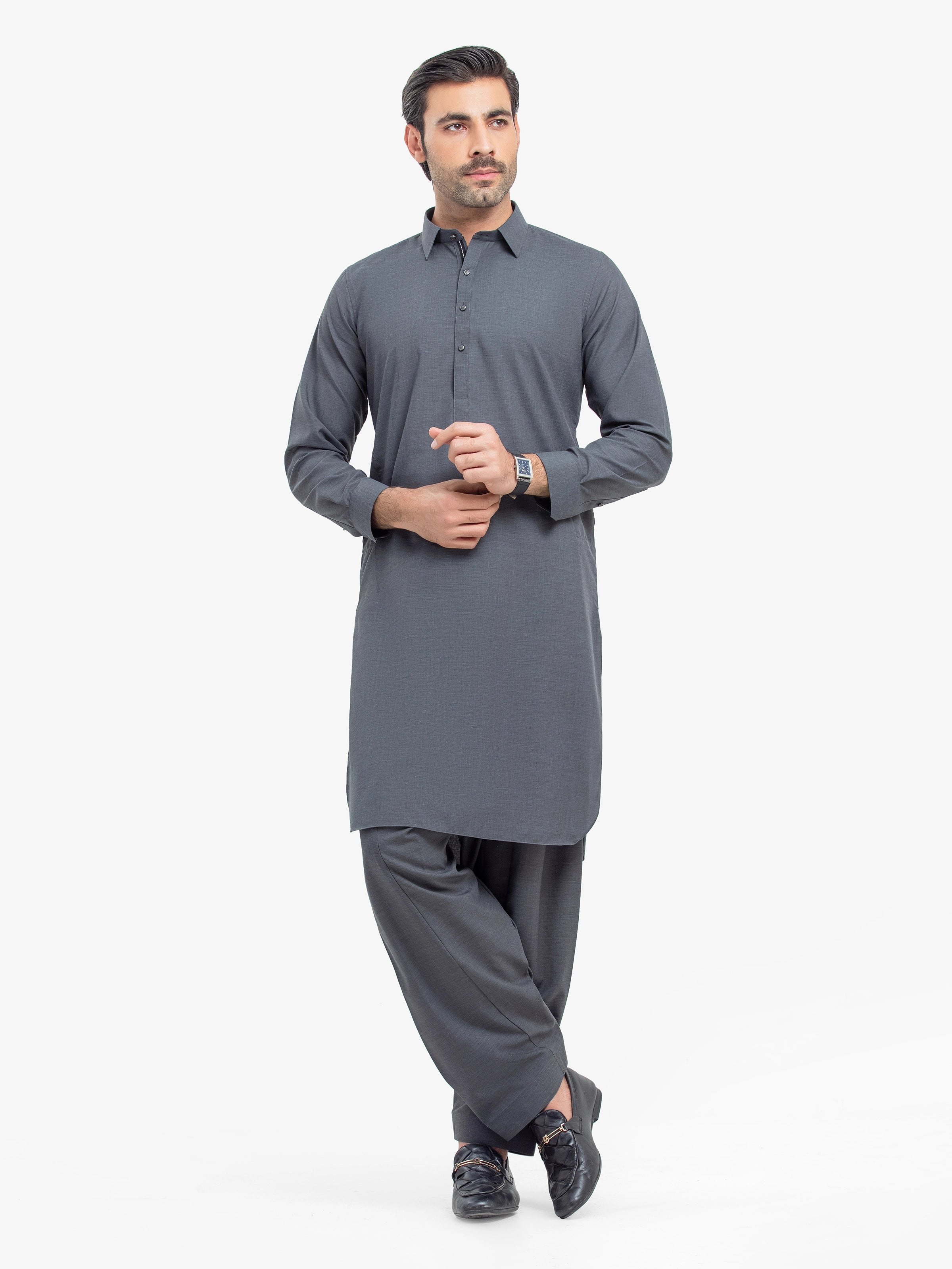 Men's Dark Grey Kurta Shalwar - EMTKST5-99522