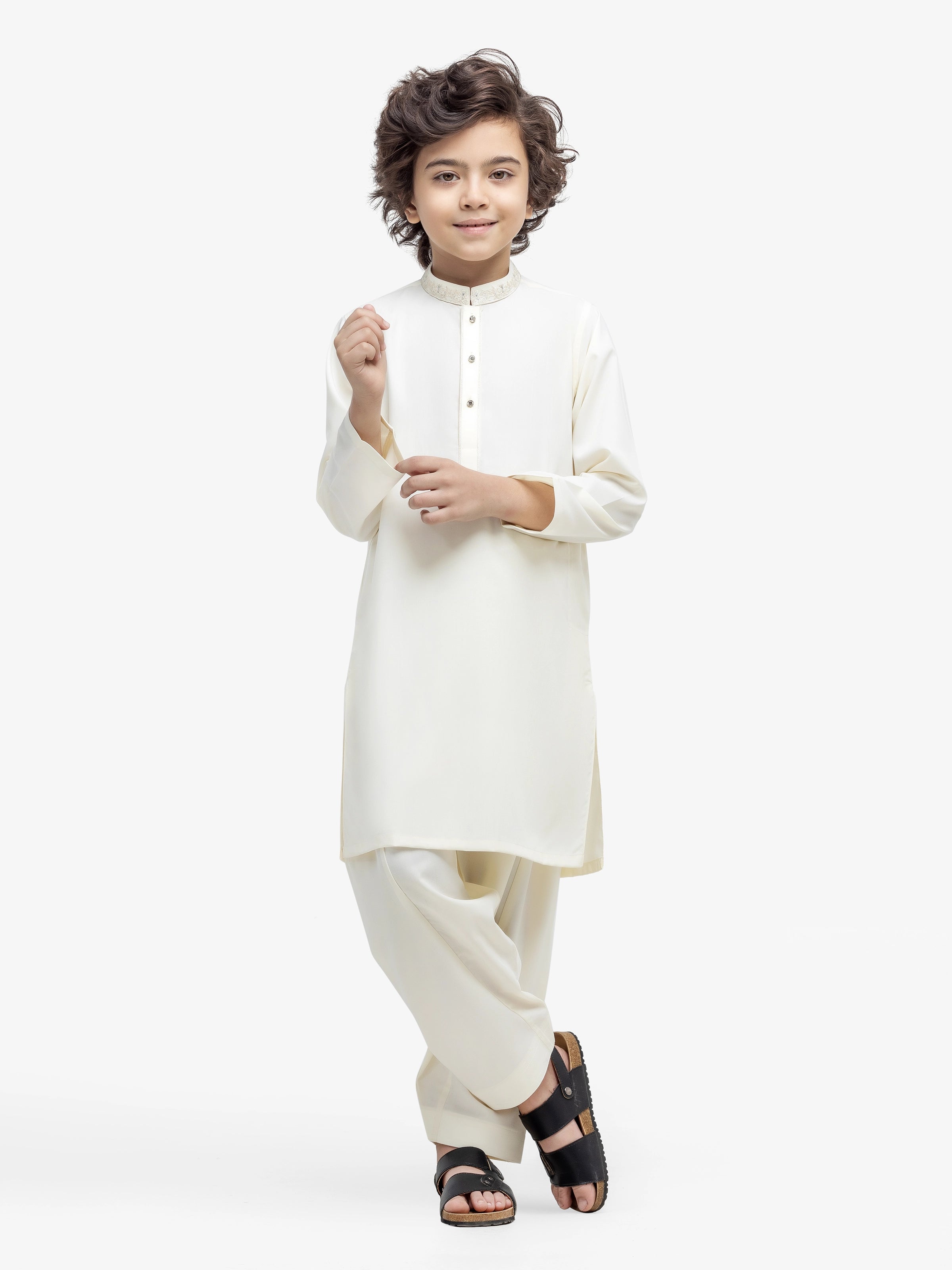 Boy's Cream Kurta Shalwar - EBTKS25-4006