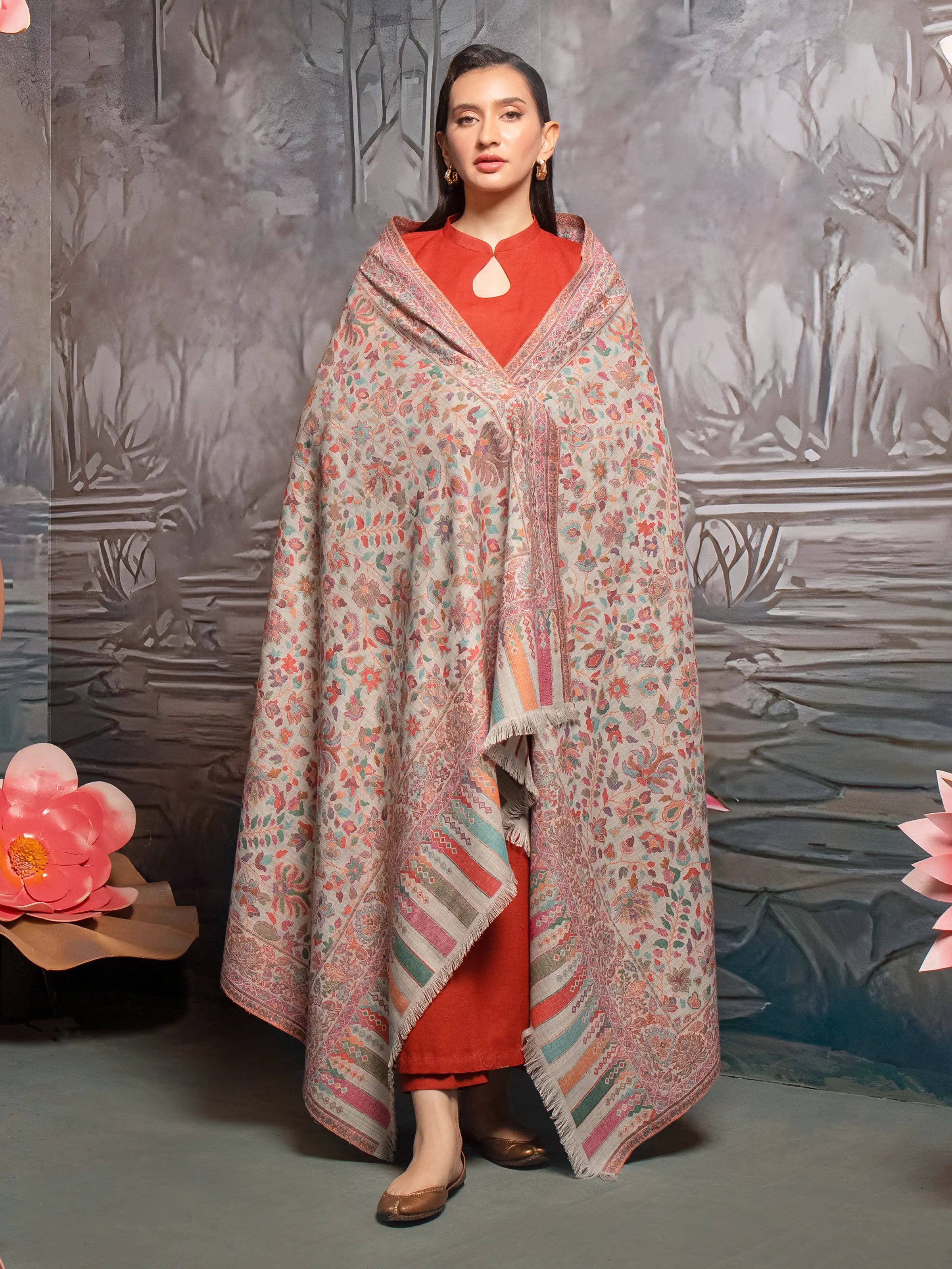 Pashmina Jacquard Zari Shawl - EWMS5-023