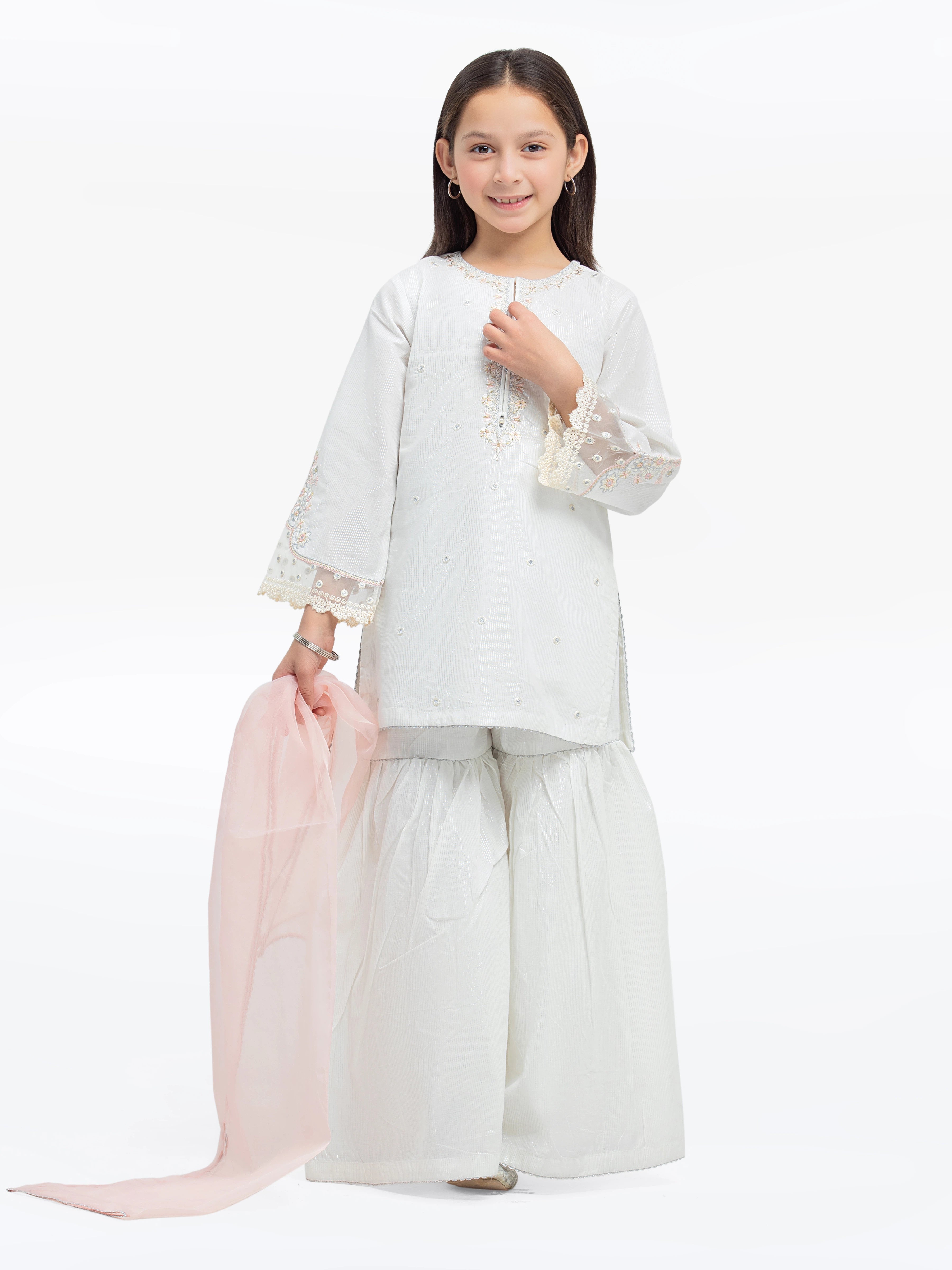 Girl's White Pishwas - EGTPLE24-50010-3P