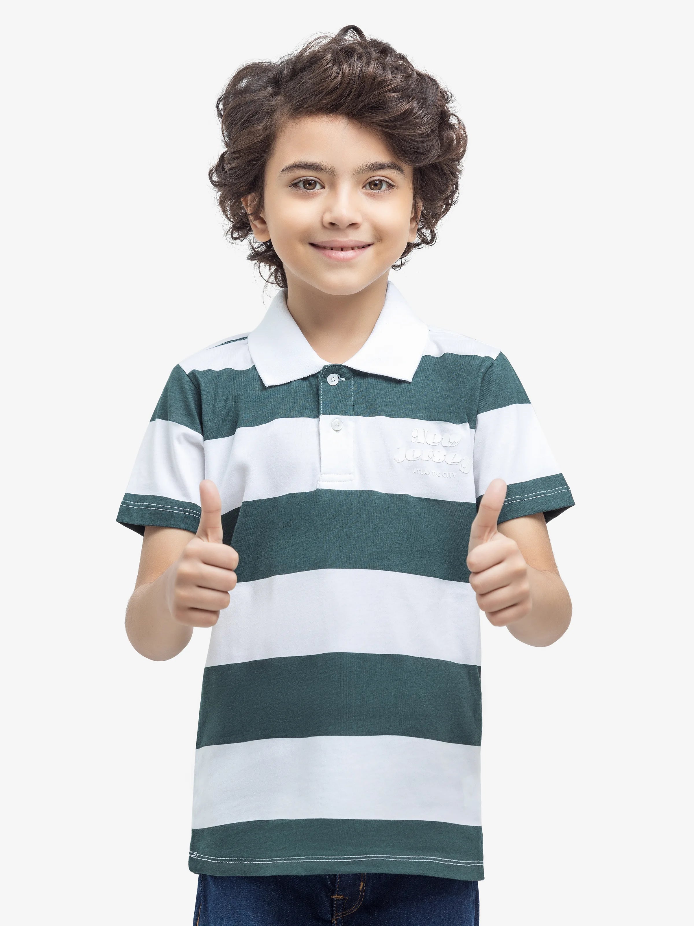 Boy's White & Green Polo Shirt - EBTPS24-028