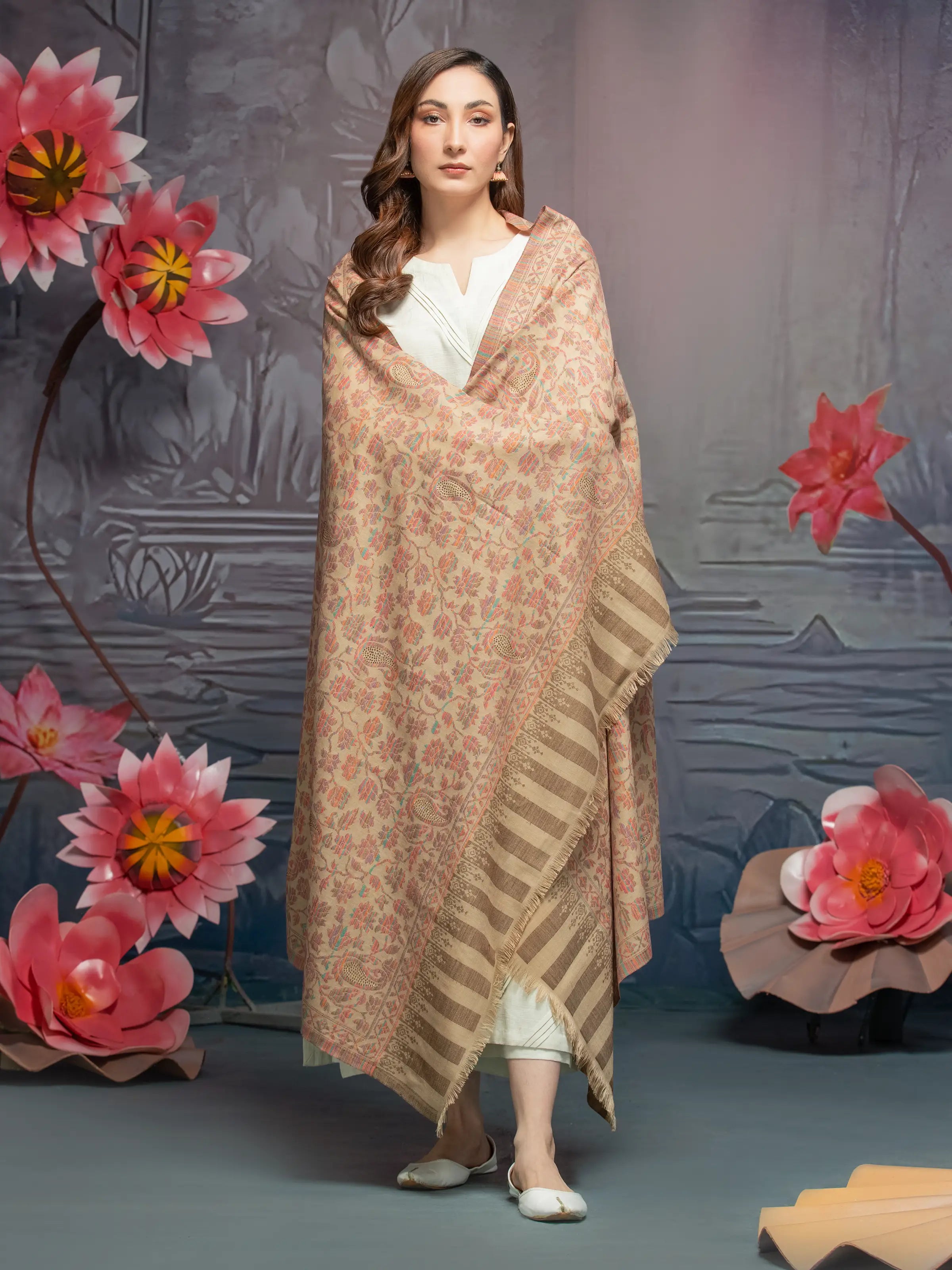 Pashmina Jacquard Zari Shawl - EWMS5-017