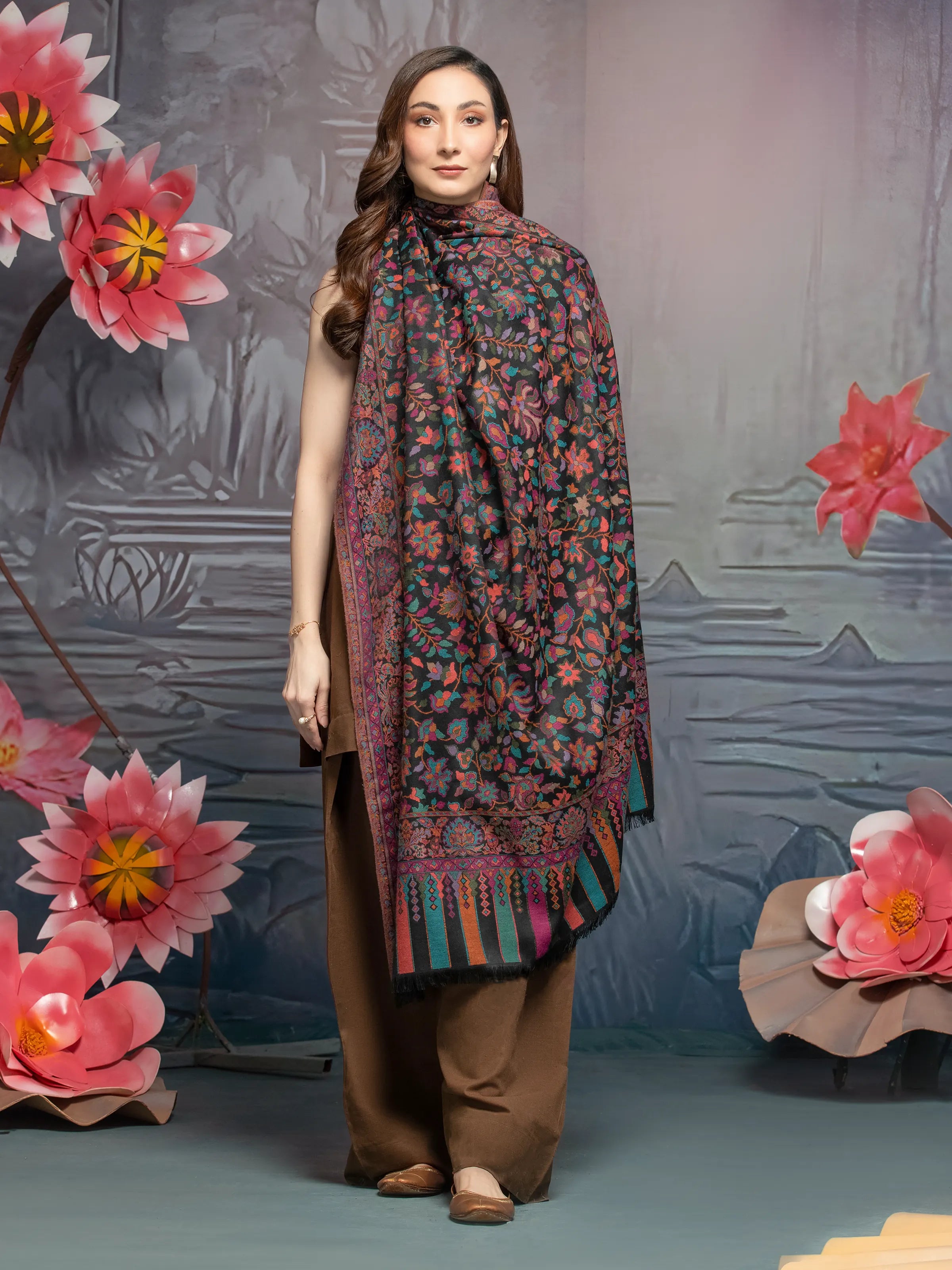 Pashmina Jacquard Zari Shawl - EWMS5-033