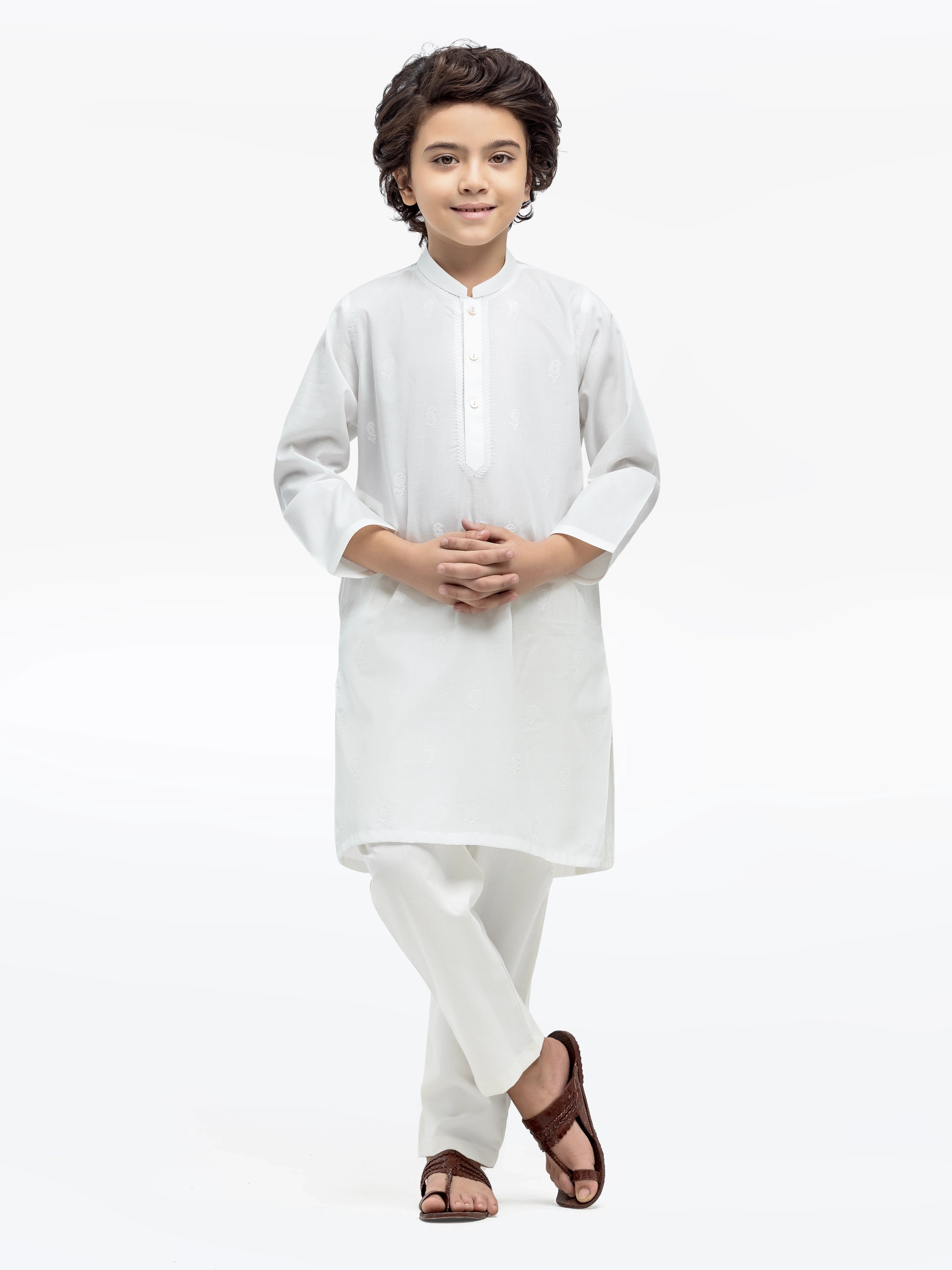 Boy's Off White Kurta - EBTK25-3991