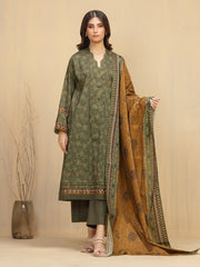 Unstitched Dark Olive Printed Khaddar 3 Piece - EWU5A3-36013-3P