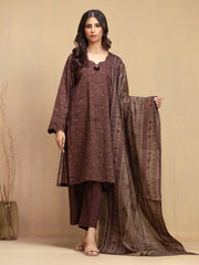 Unstitched Dark Brown Printed Khaddar 3 Piece - EWU5A3-36002-3P