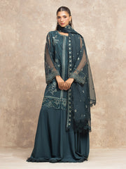 Unstitched Dark Teal Embroidered Organza 3 Piece - EWU5V4-31273-3P