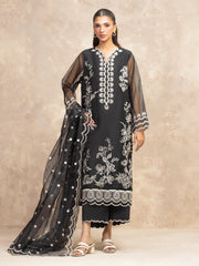 Unstitched Black Embroidered Organza 3 Piece - EWU5V4-31266-3P